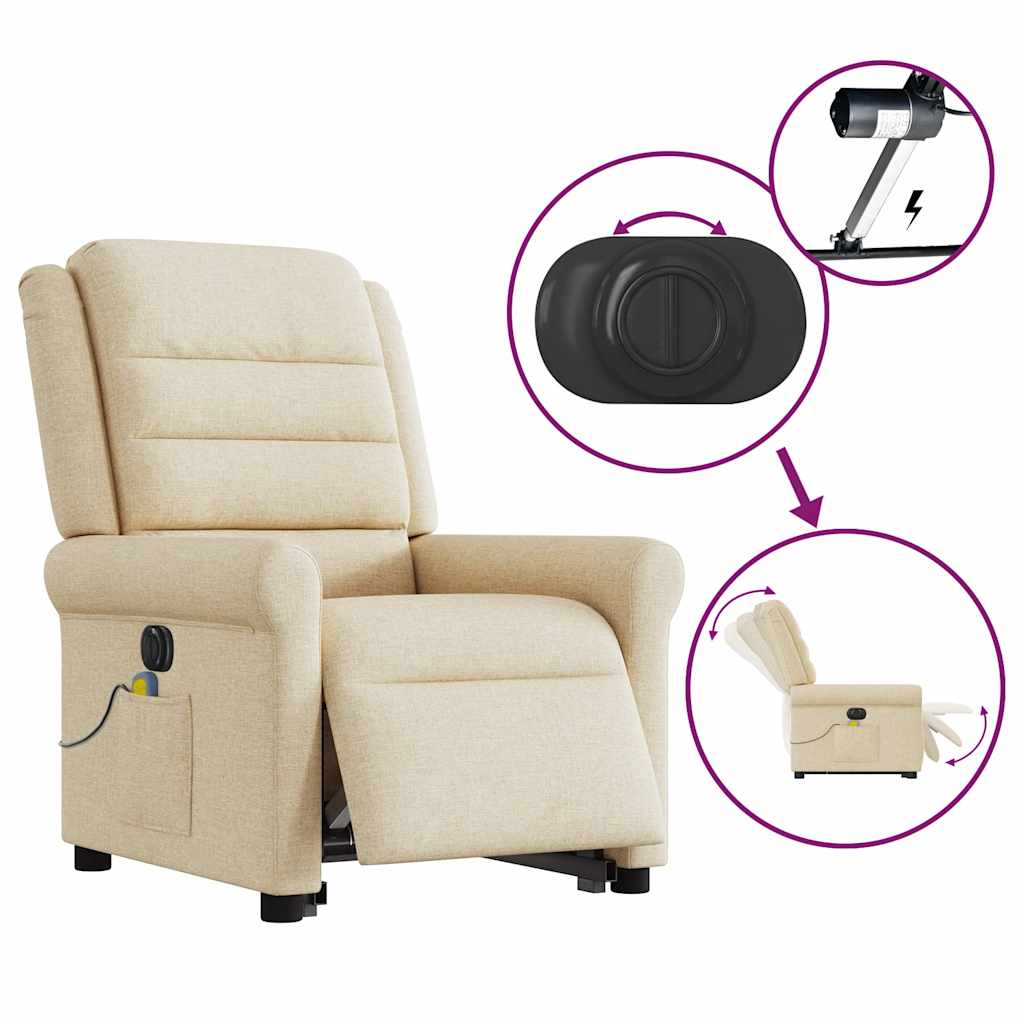 Fotoliu electric de masaj rabatabil cu ridicare, crem, textil GartenMobel Dekor