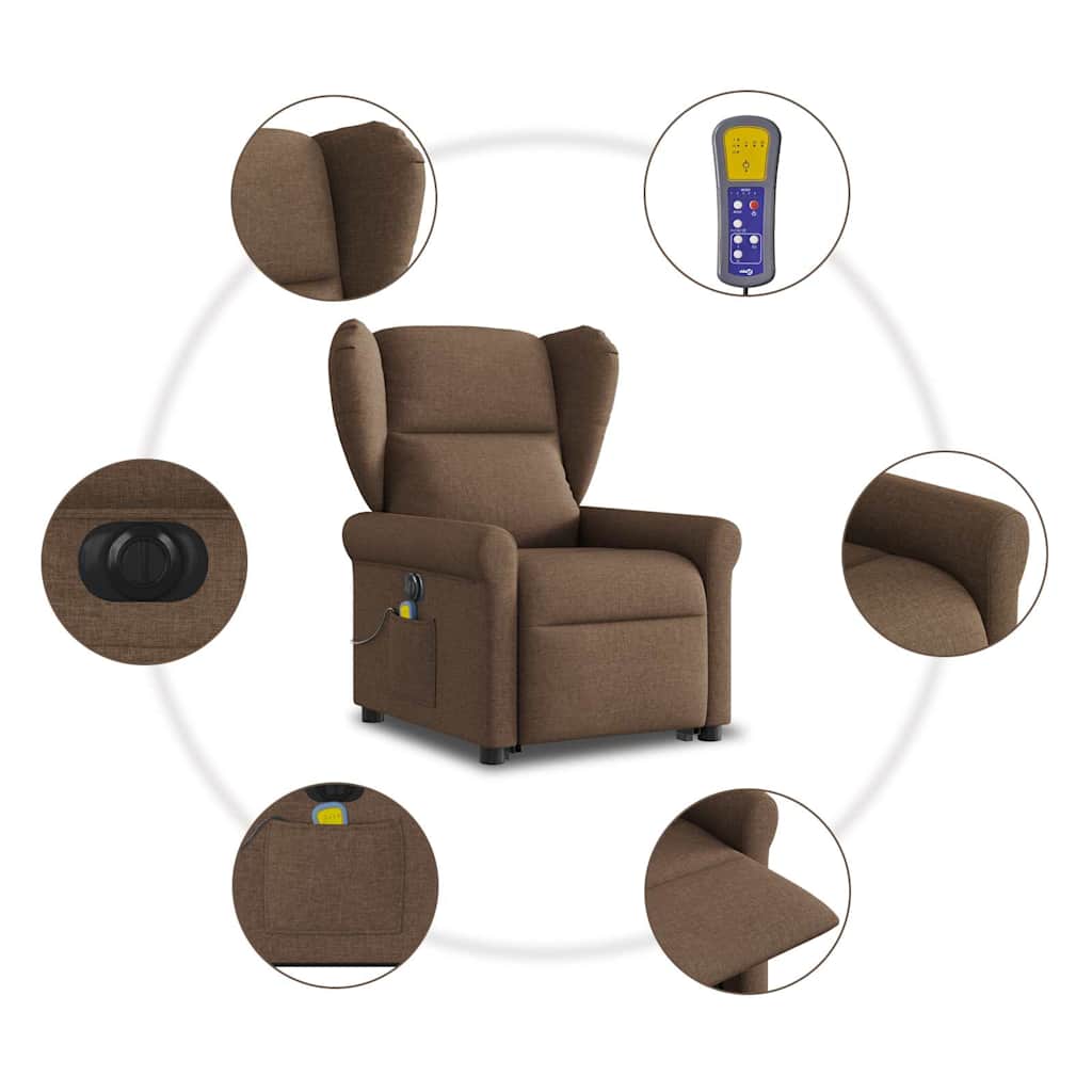 Fotoliu electric de masaj rabatabil cu ridicare, maro, textil GartenMobel Dekor
