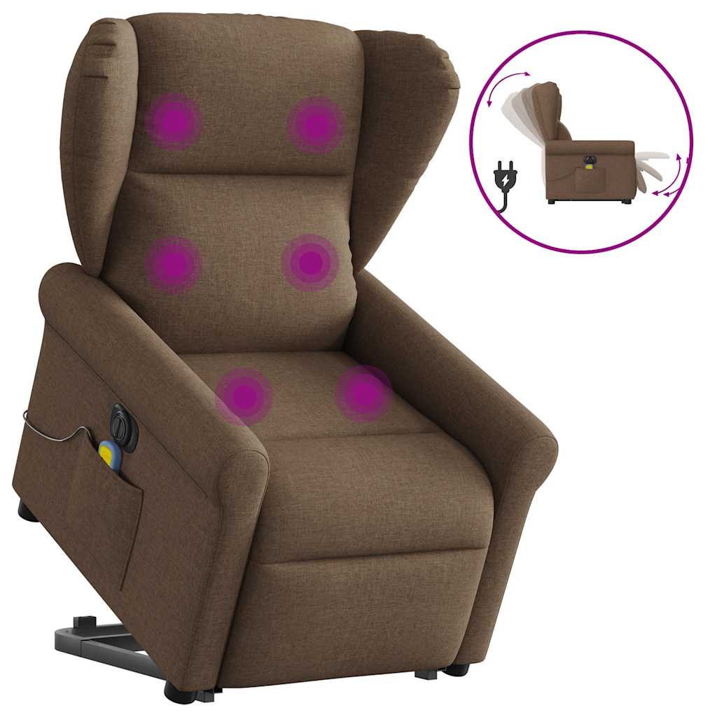 Fotoliu electric de masaj rabatabil cu ridicare, maro, textil GartenMobel Dekor