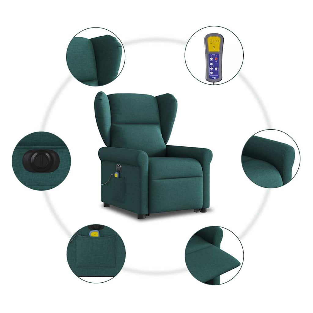 Fotoliu electric masaj rabatabil / ridicare verde închis textil GartenMobel Dekor