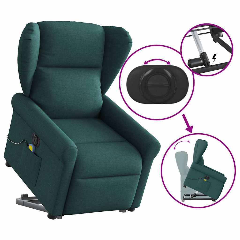 Fotoliu electric masaj rabatabil / ridicare verde închis textil GartenMobel Dekor