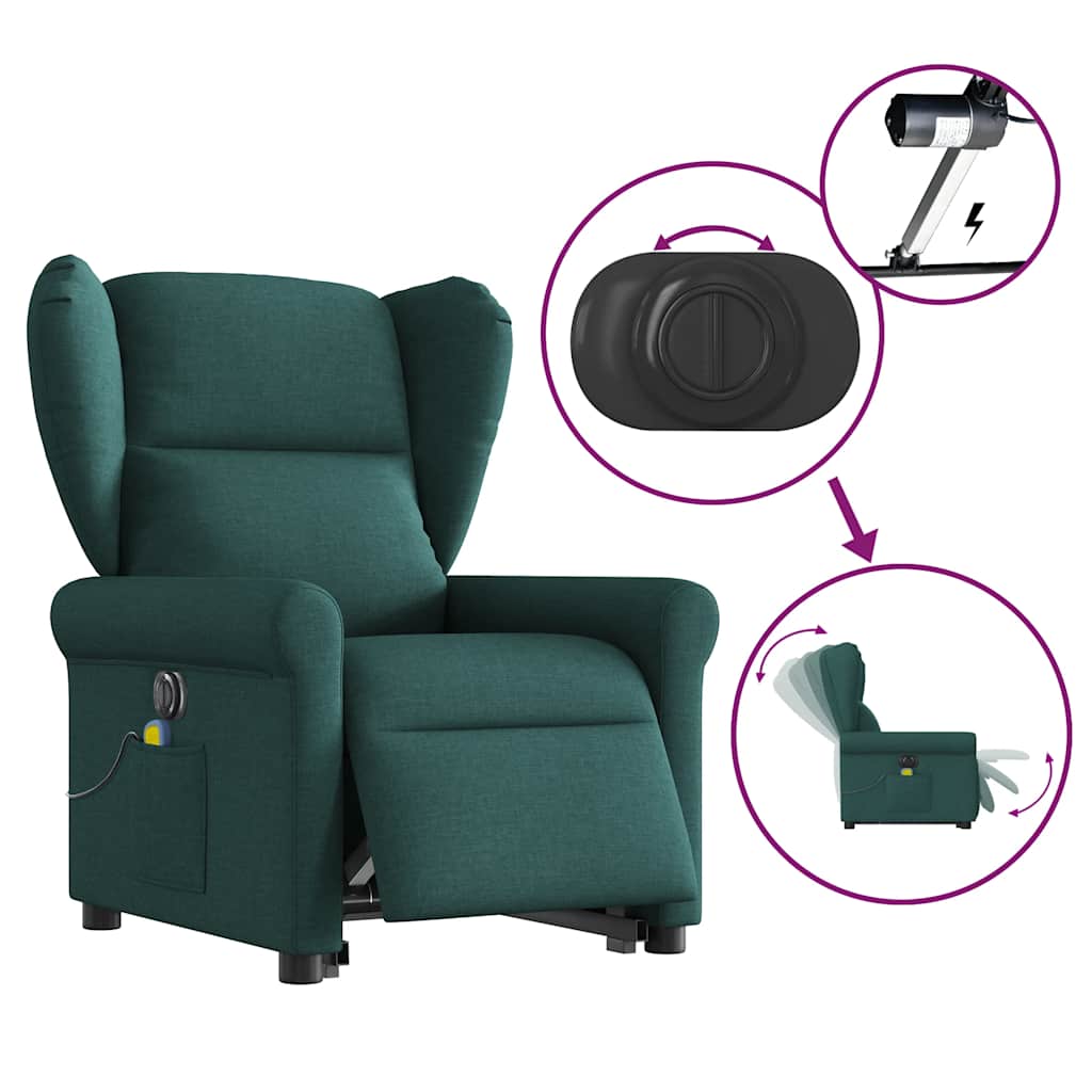 Fotoliu electric masaj rabatabil / ridicare verde închis textil GartenMobel Dekor