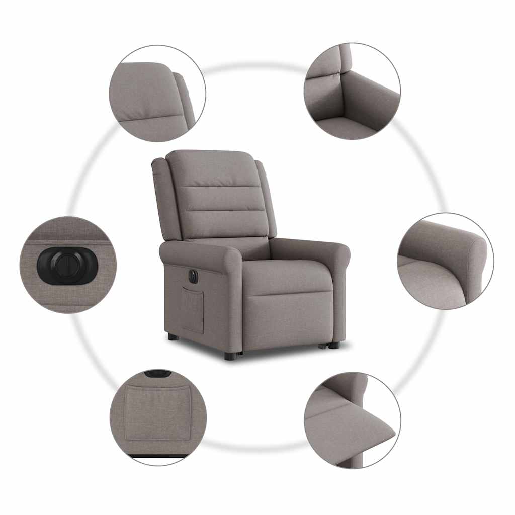 Fotoliu electric rabatabil cu ridicare, gri taupe, textil GartenMobel Dekor
