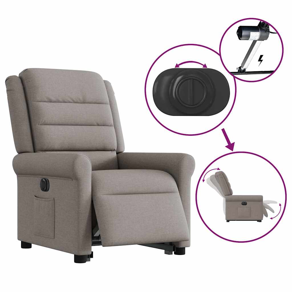 Fotoliu electric rabatabil cu ridicare, gri taupe, textil GartenMobel Dekor