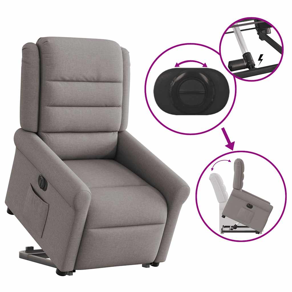 Fotoliu electric rabatabil cu ridicare, gri taupe, textil GartenMobel Dekor