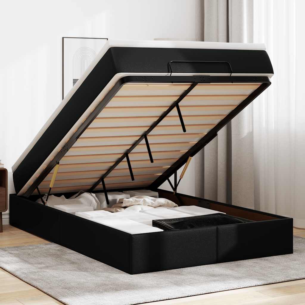 Cadru pat otoman cu saltea neagră 120x190 cm piele artificială GartenMobel Dekor