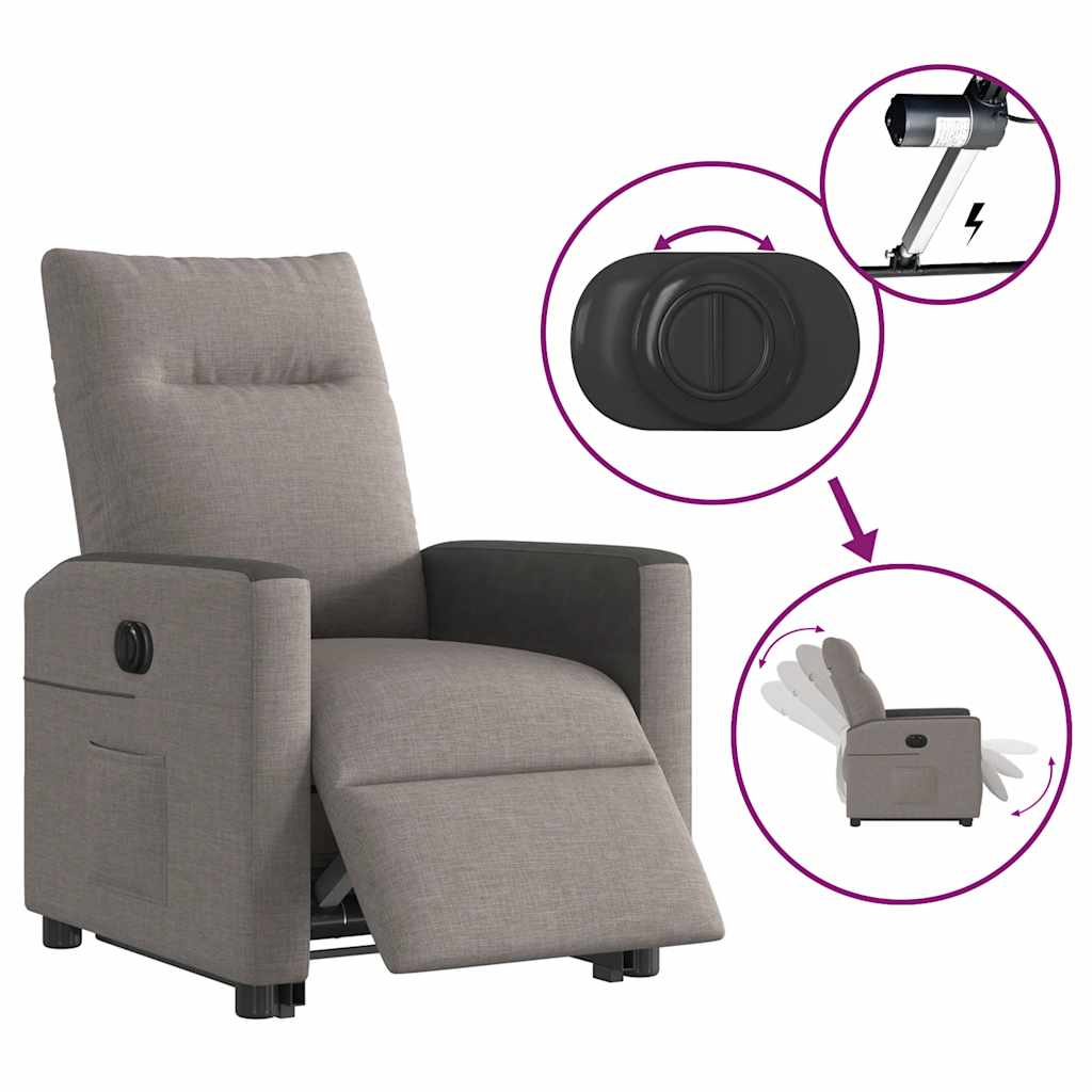 Fotoliu electric rabatabil cu ridicare, gri taupe, textil GartenMobel Dekor