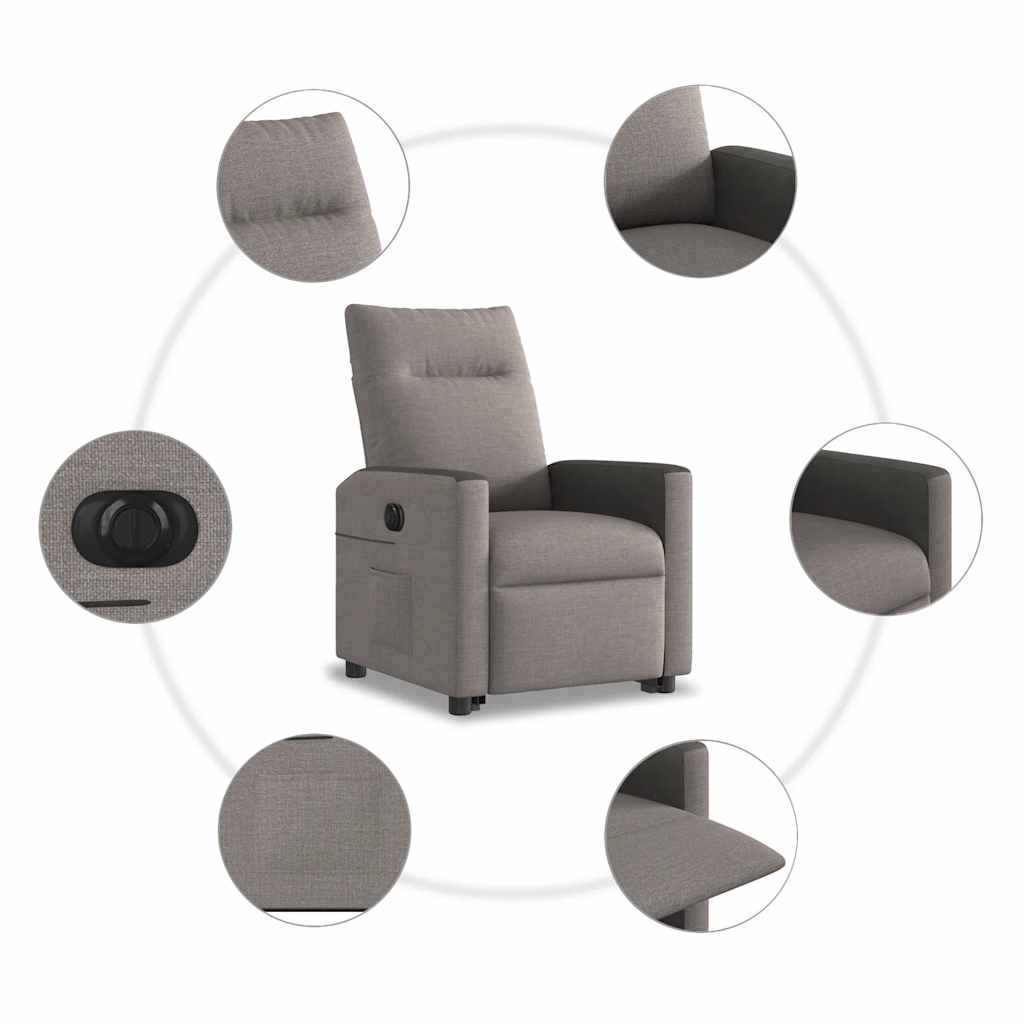 Fotoliu electric rabatabil cu ridicare, gri taupe, textil GartenMobel Dekor