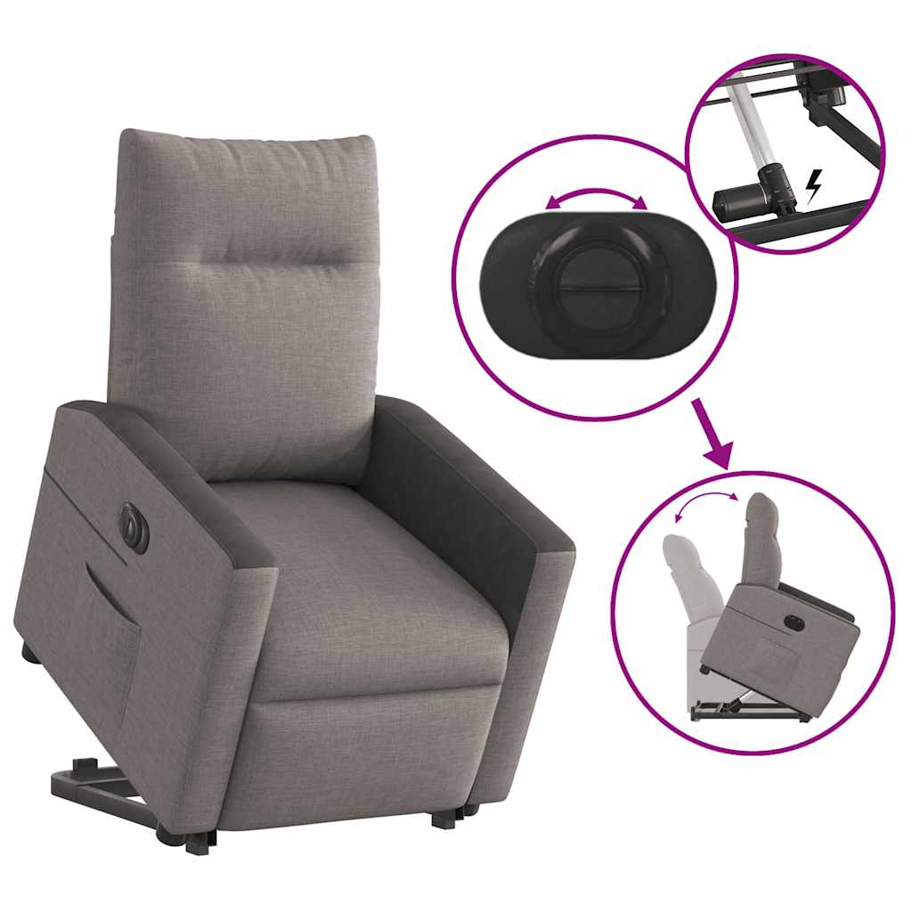 Fotoliu electric rabatabil cu ridicare, gri taupe, textil GartenMobel Dekor
