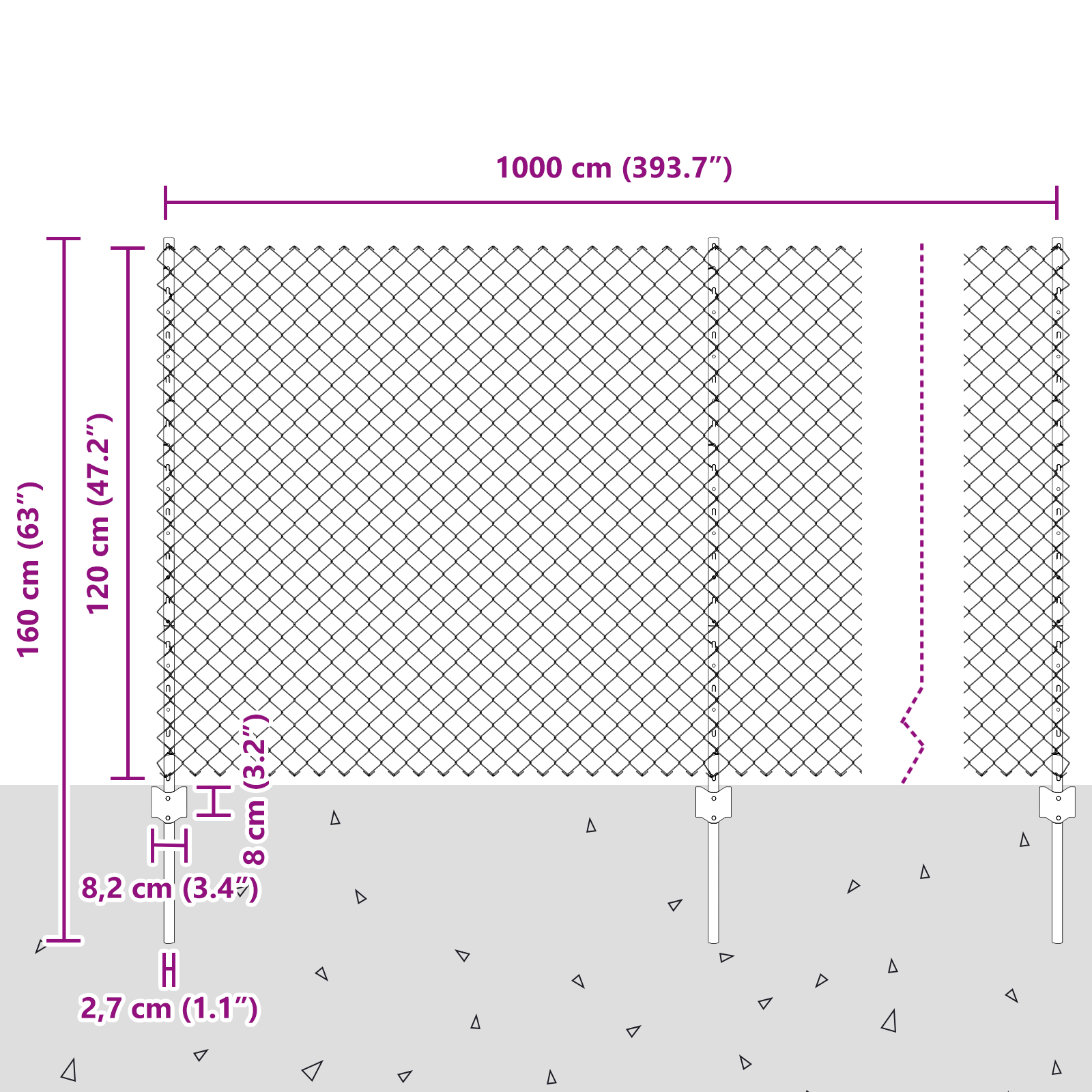 Gard de Lanț cu 20 U Posturi Gri 1.2x10 m Oțel GartenMobel Dekor