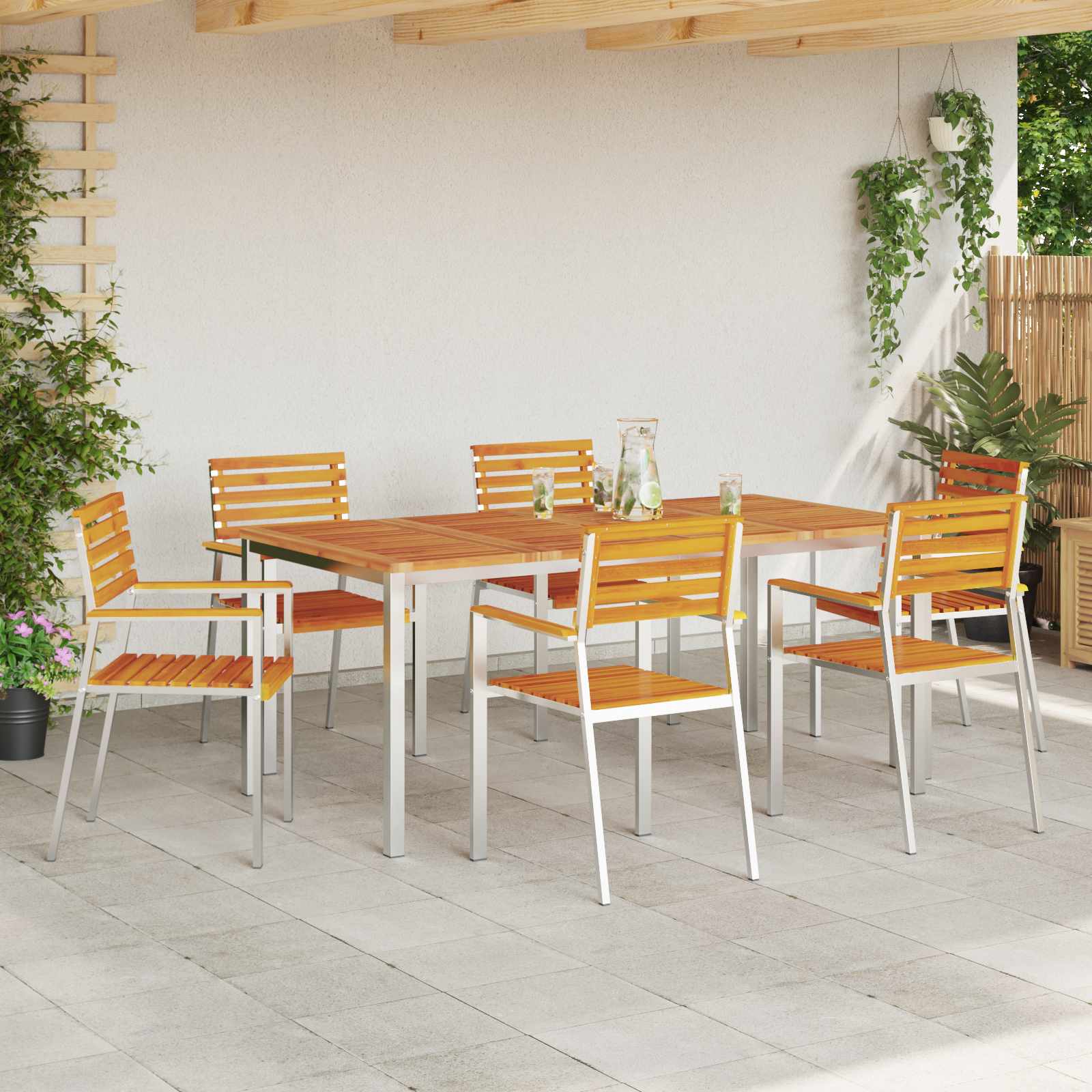 Set de scaune stivuibile  6 pcs 54.5x56x89 cm Lemn Solid de Acacia, Set de scaune stivuibile  2 pcs Lemn Solid de Acacia și Oțel, Set de scaune stivuibile  4 pcs Lemn Solid de Acacia și Oțel GartenMobel Dekor