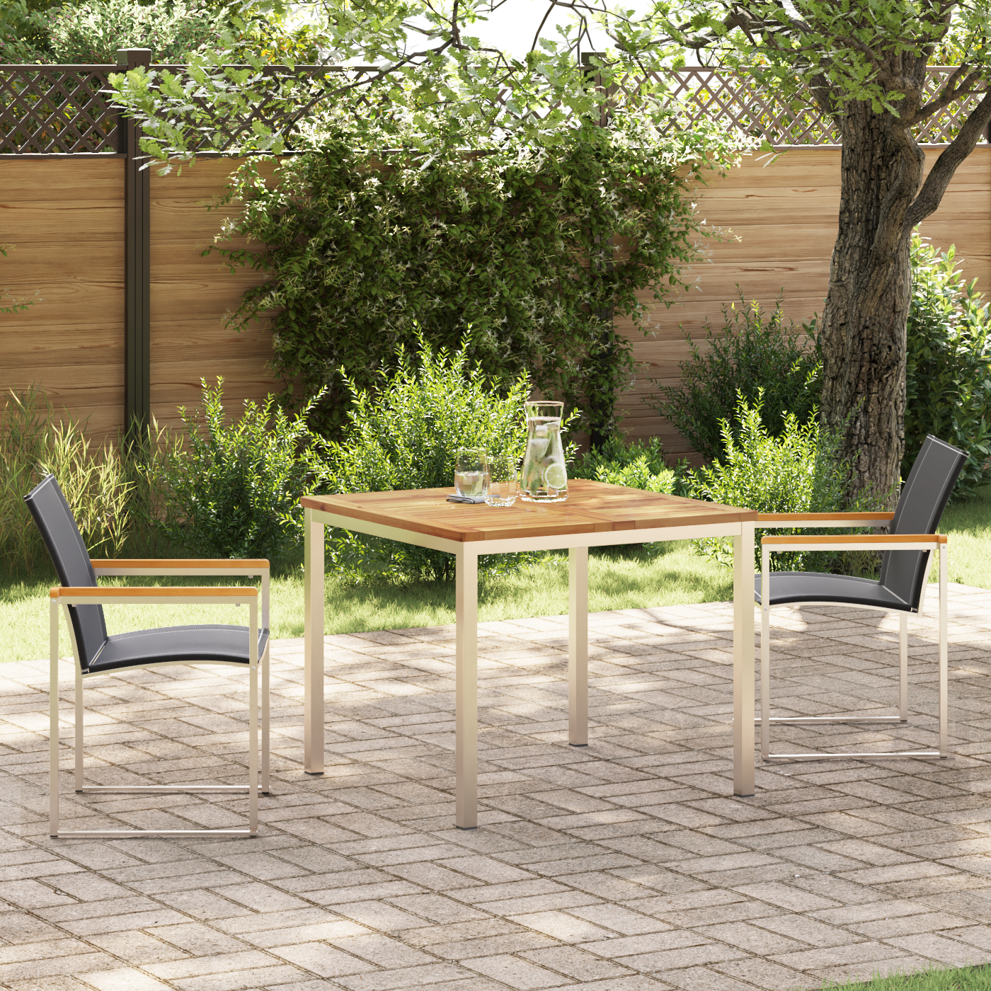 Set mese grădină  3 piese din lemn de acacia, Masă dining exterior  90x90x74.5 cm din lemn de acacia GartenMobel Dekor