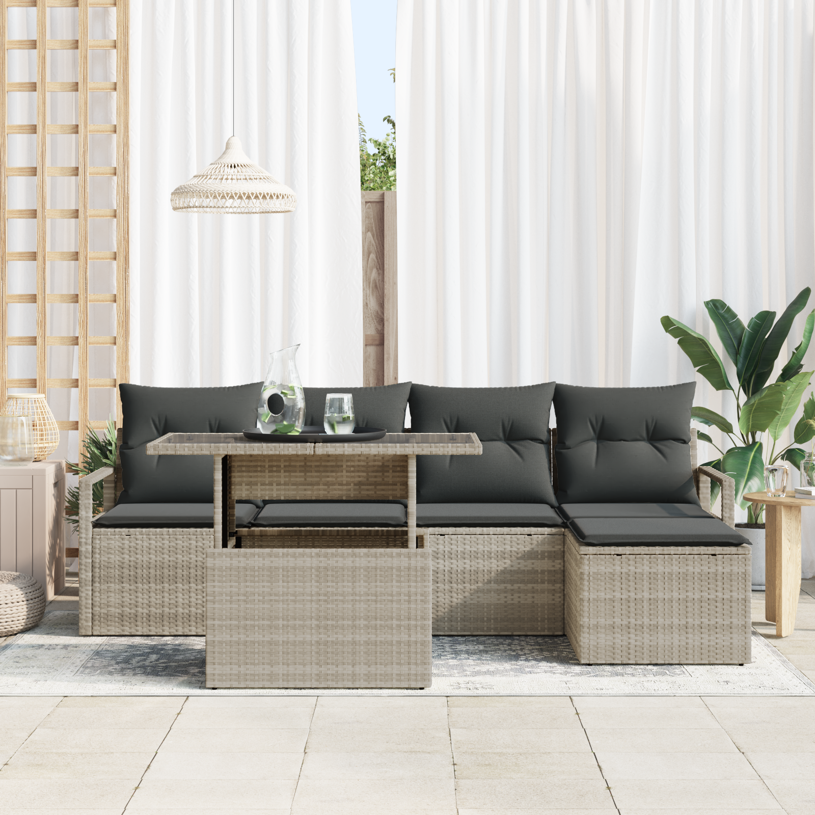 Set Sofa Grădină cu Perne Gri Deschis Ratan Poli, Sofa Grădină pentru Două Persoane Gri Ratan Poli GartenMobel Dekor