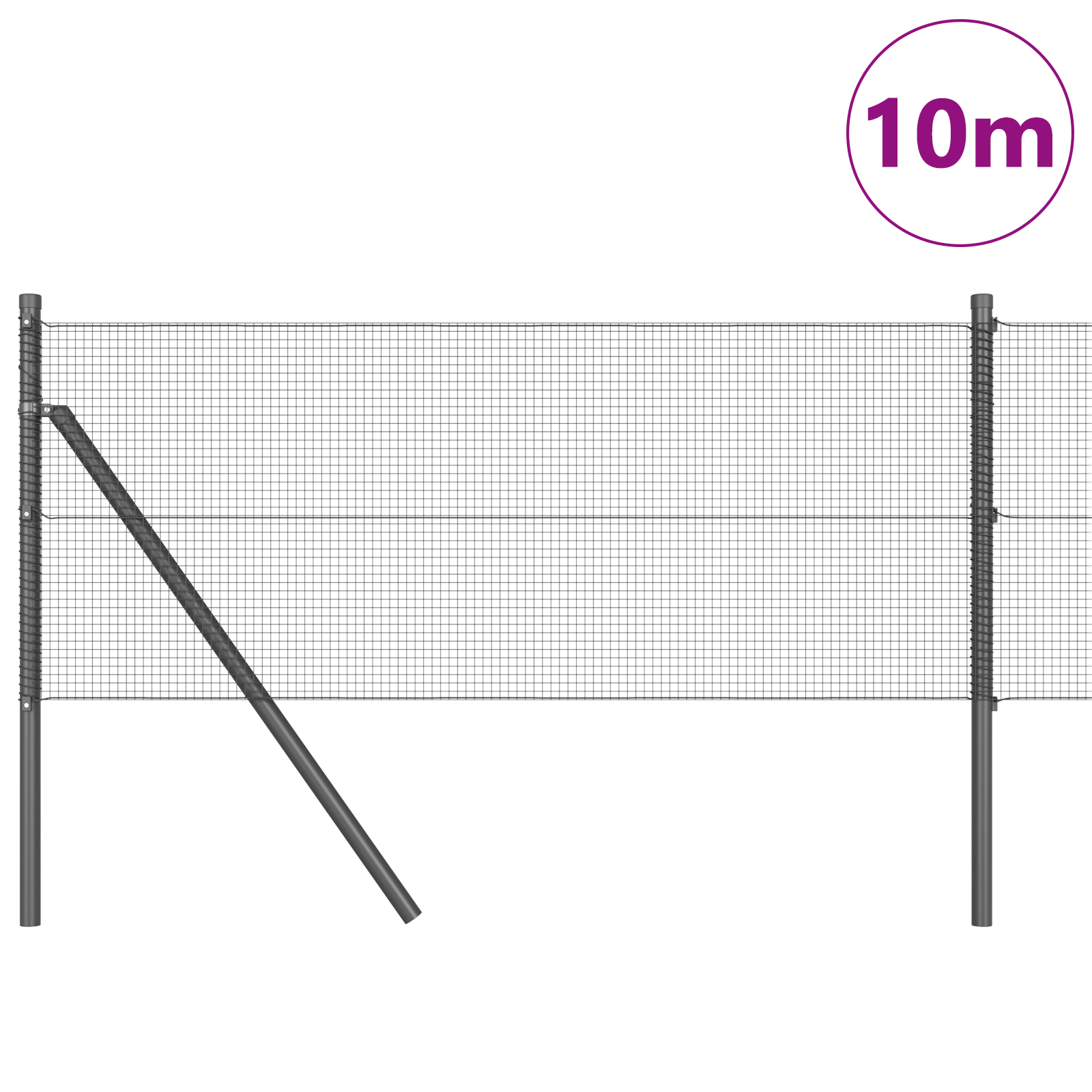 Gard de sârmă sudată cu 7 stâlpi gri 0.8x10 m din oțel GartenMobel Dekor