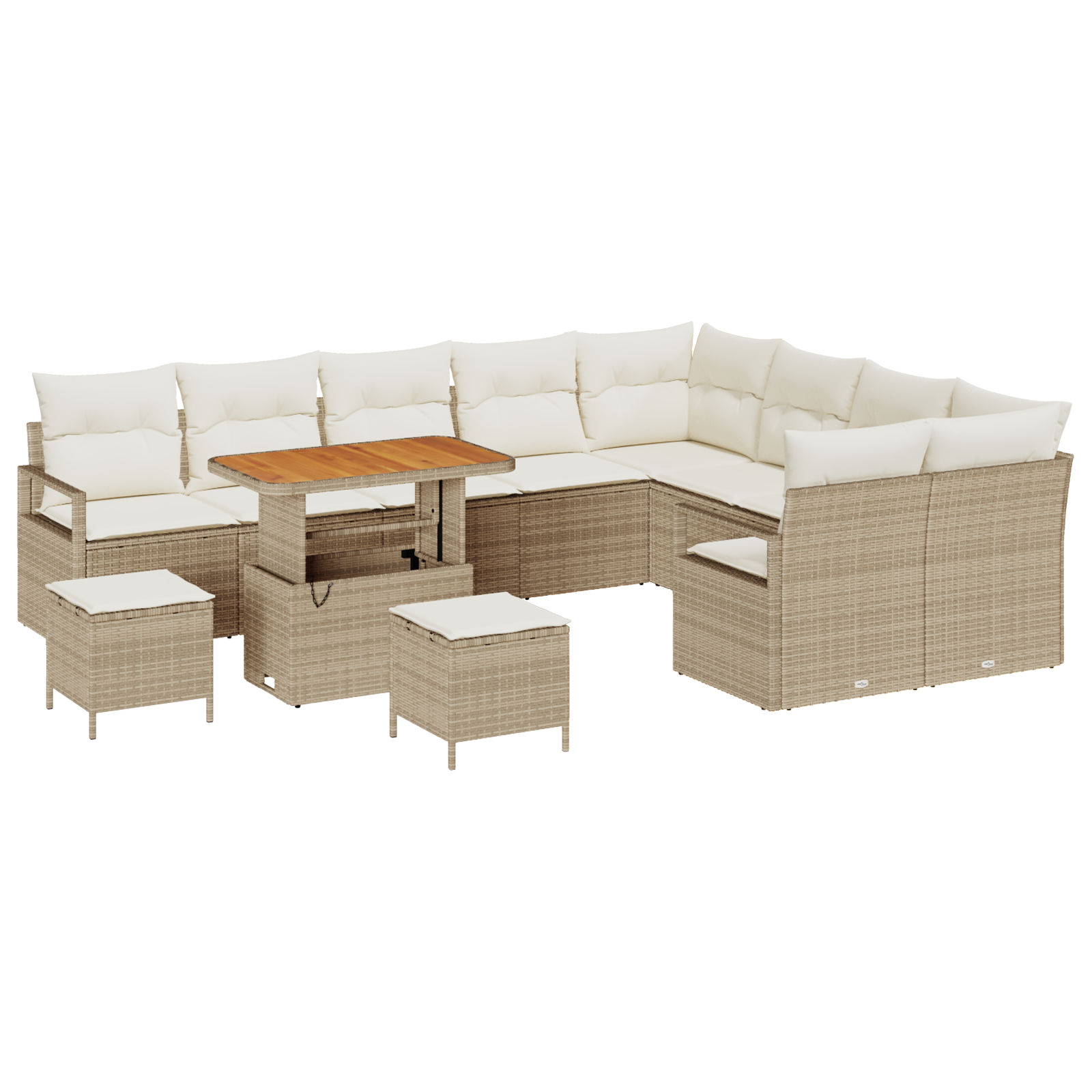 Set canapele grădină 12 piese cu perne bej din ratan poli acacia, Canapea grădină 2 locuri cu depozitare și perne bej ratan poli, Set dining grădină 3 piese cu perne bej din ratan poli acacia GartenMobel Dekor