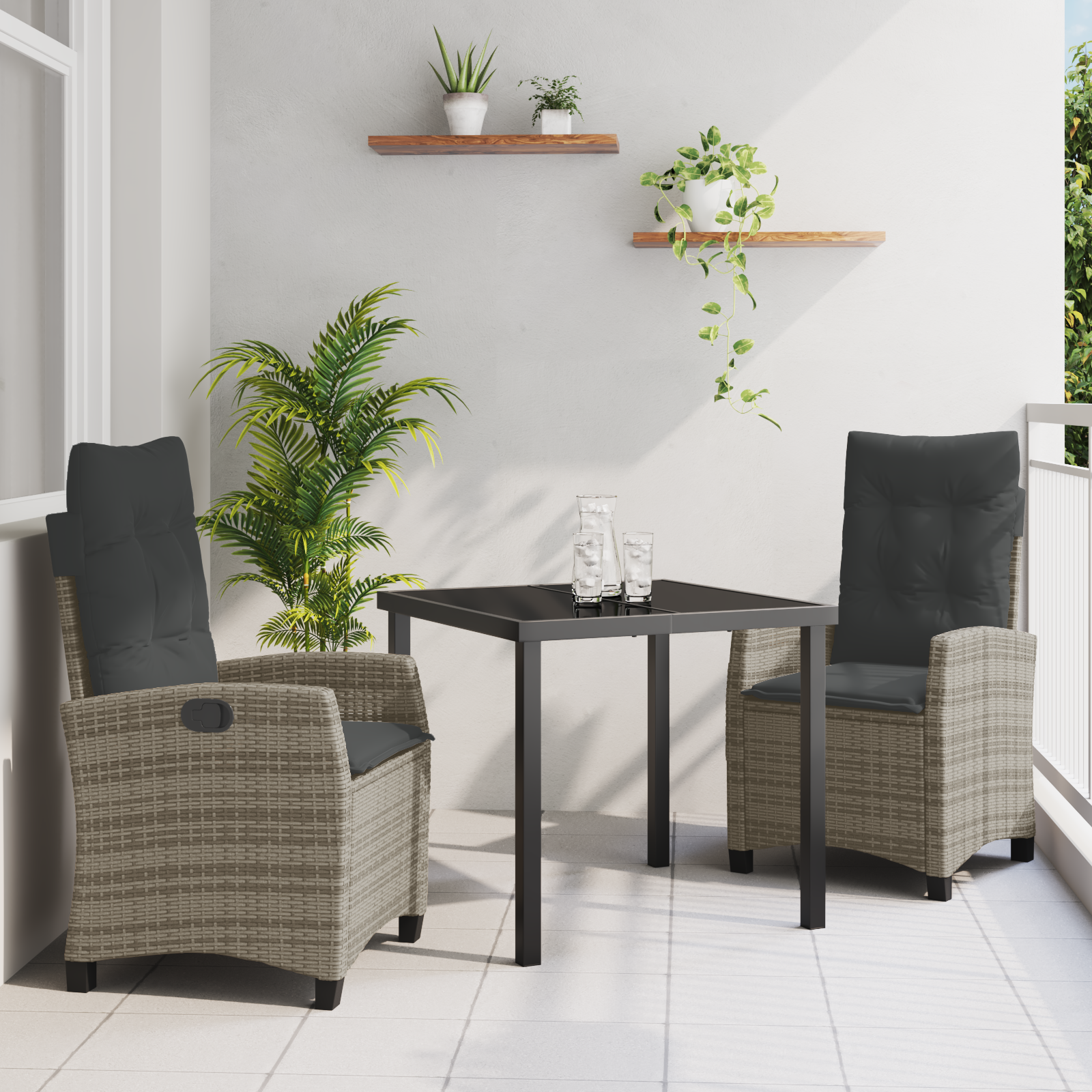 Set Dining Grădină 3 Piese cu Perne Gri Poly Ratan GartenMobel Dekor