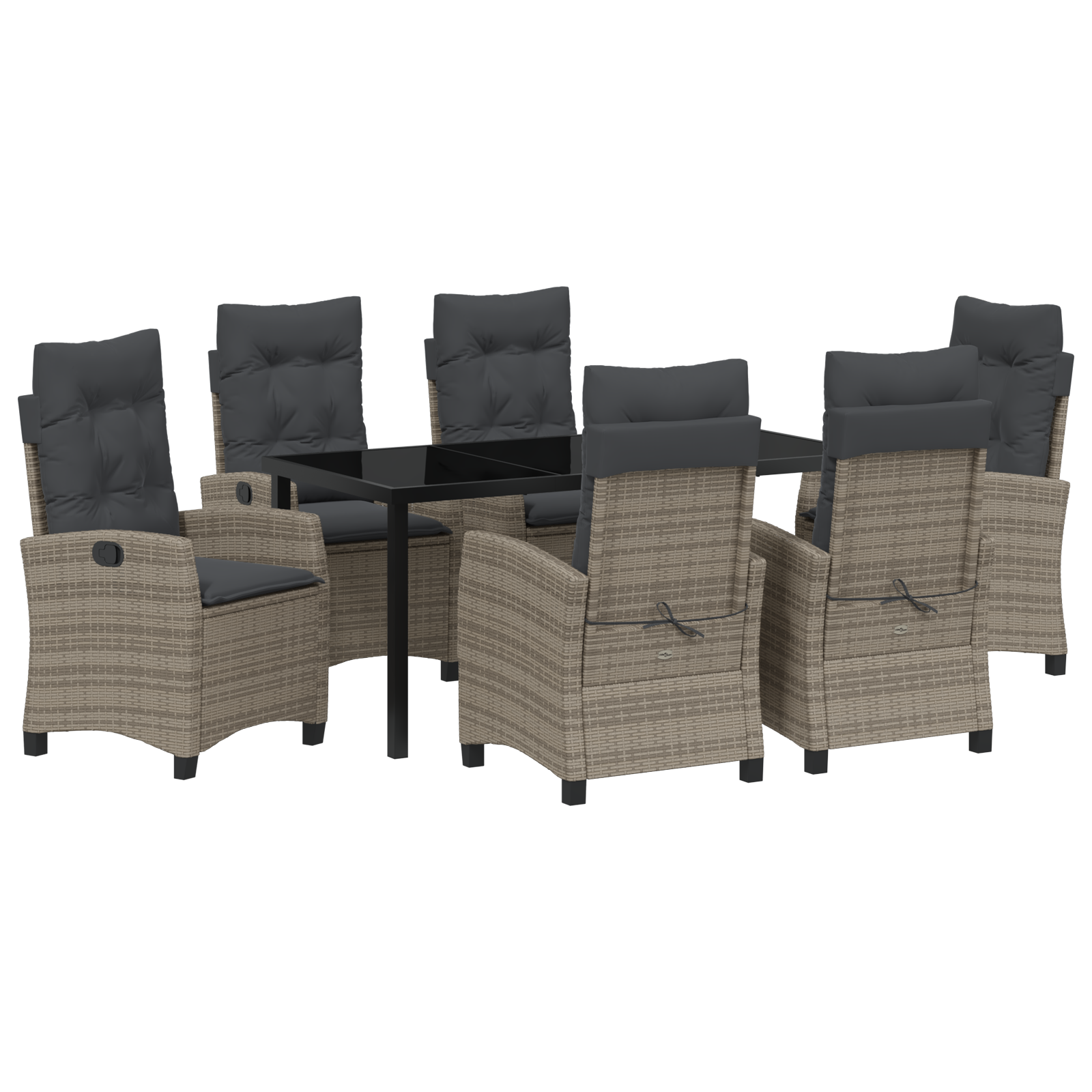 Set Dining Grădină cu 7 Piese Perne Gri Ratan Polimer GartenMobel Dekor