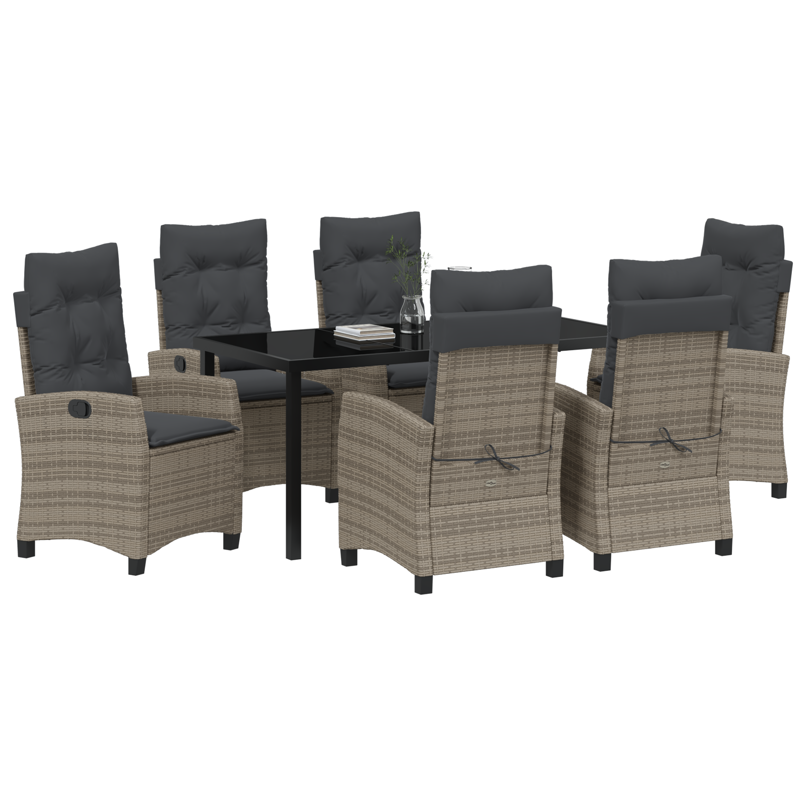 Set Dining Grădină cu 7 Piese Perne Gri Ratan Polimer GartenMobel Dekor
