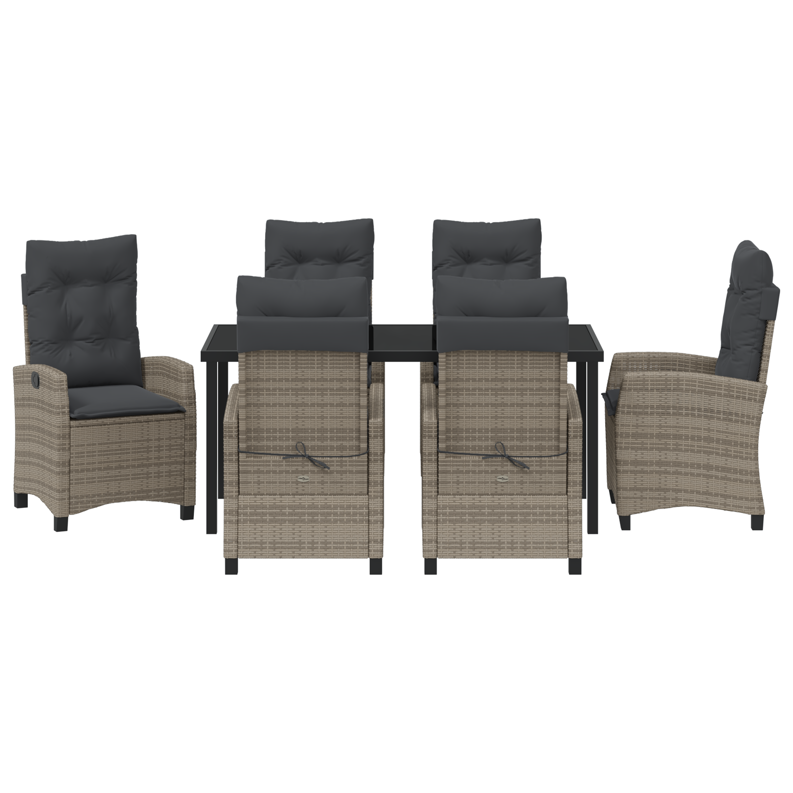Set Dining Grădină cu 7 Piese Perne Gri Ratan Polimer GartenMobel Dekor