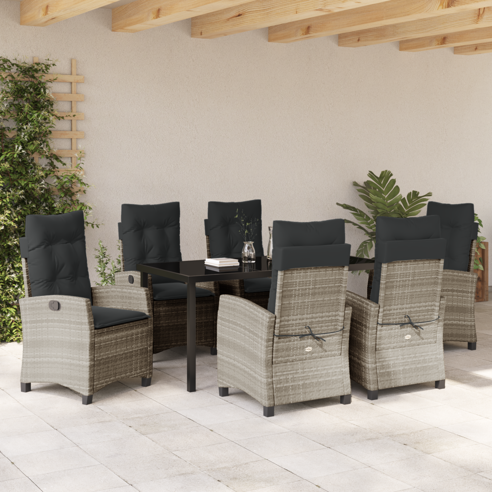 Set de Dining pentru Grădină cu Pernă Gri Deschis Poliratan GartenMobel Dekor
