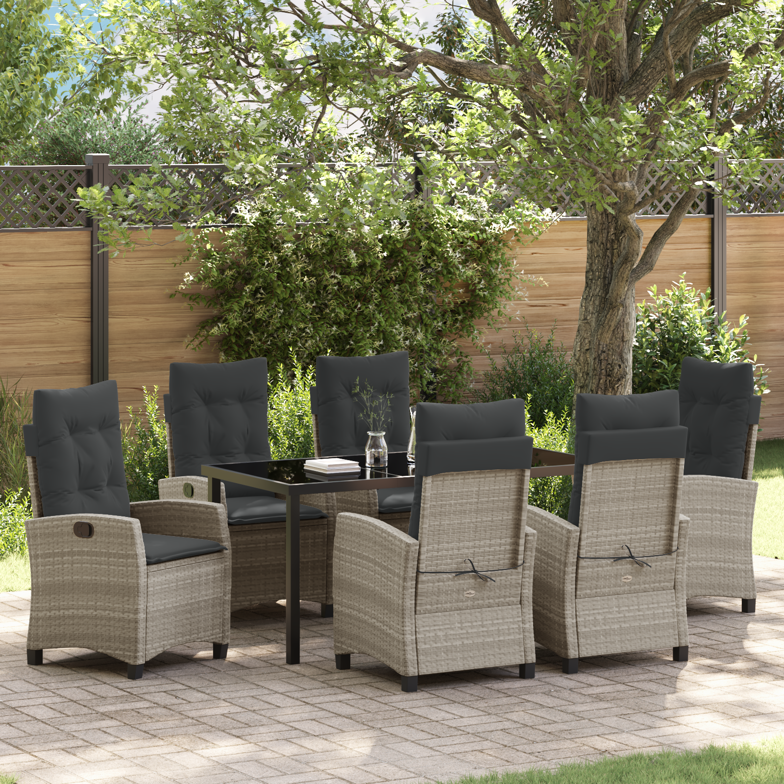Set de Dining pentru Grădină cu Pernă Gri Deschis Poliratan GartenMobel Dekor