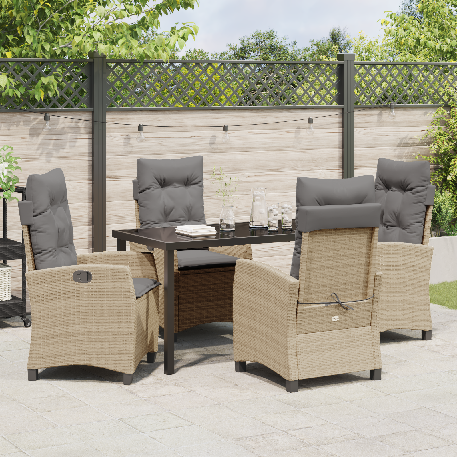 Set de Masă de Grădină cu 5 Piese cu Perne Bej Rattan Poli GartenMobel Dekor