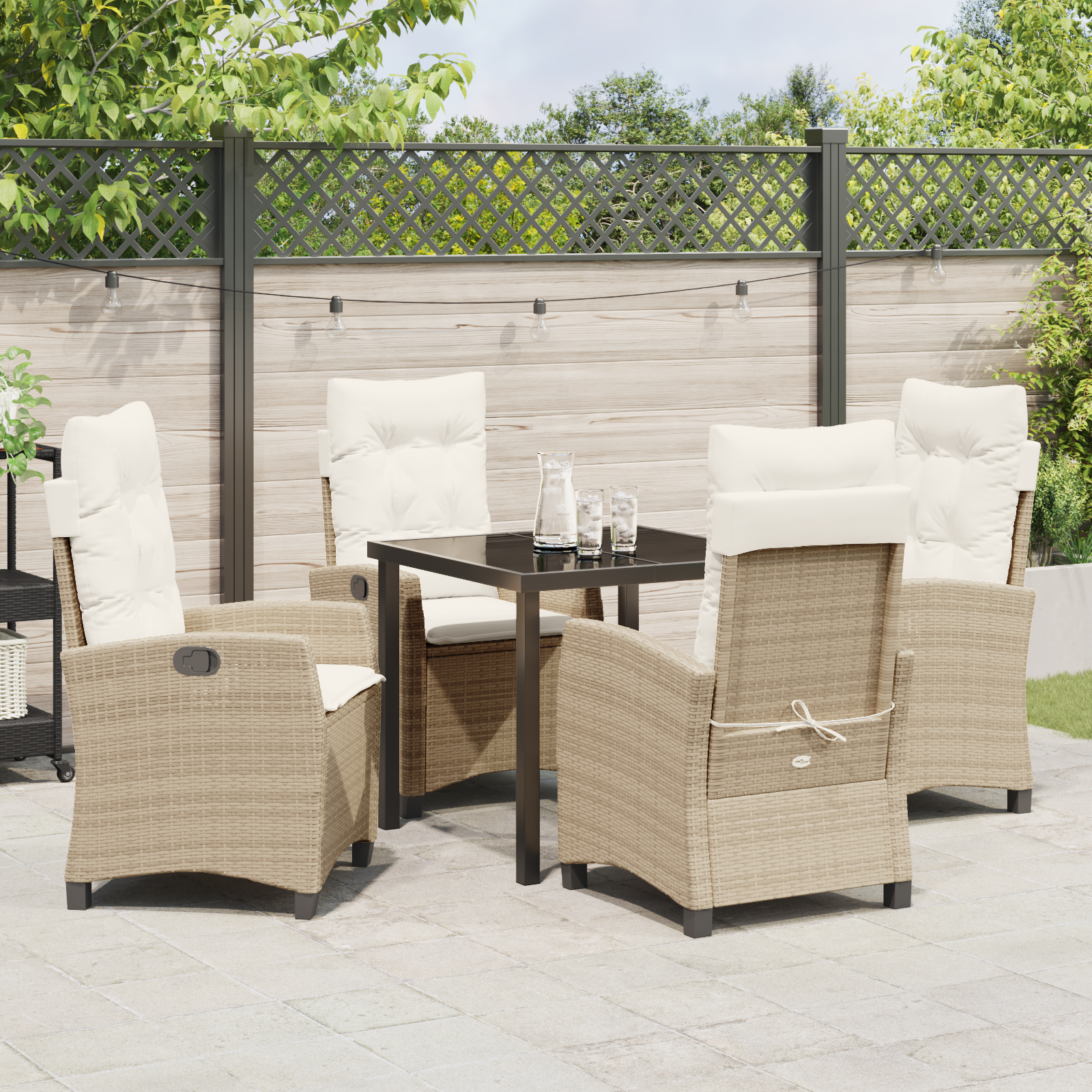 Set de dining de grădină cu perne Bej Rattan Poliester GartenMobel Dekor