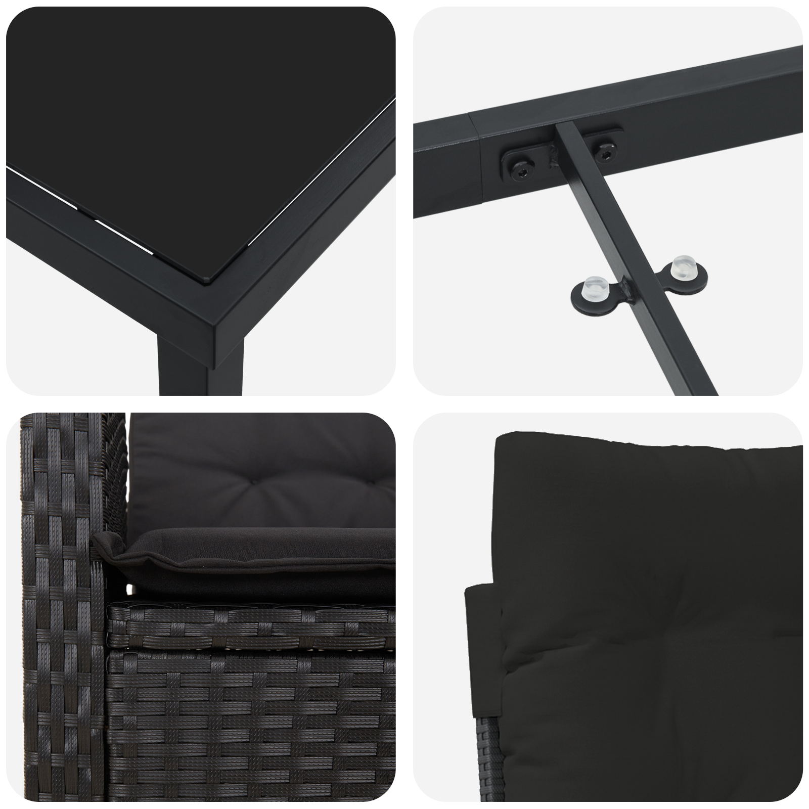 Set de dining pentru grădină , format din 5 piese, cu perne, Ratan Poliratan Negru GartenMobel Dekor