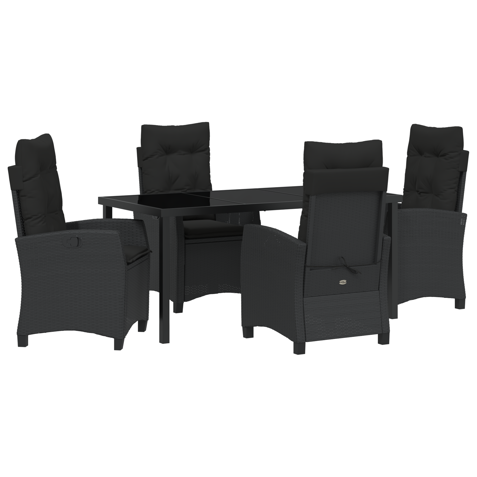 Set de dining pentru grădină , format din 5 piese, cu perne, Ratan Poliratan Negru GartenMobel Dekor