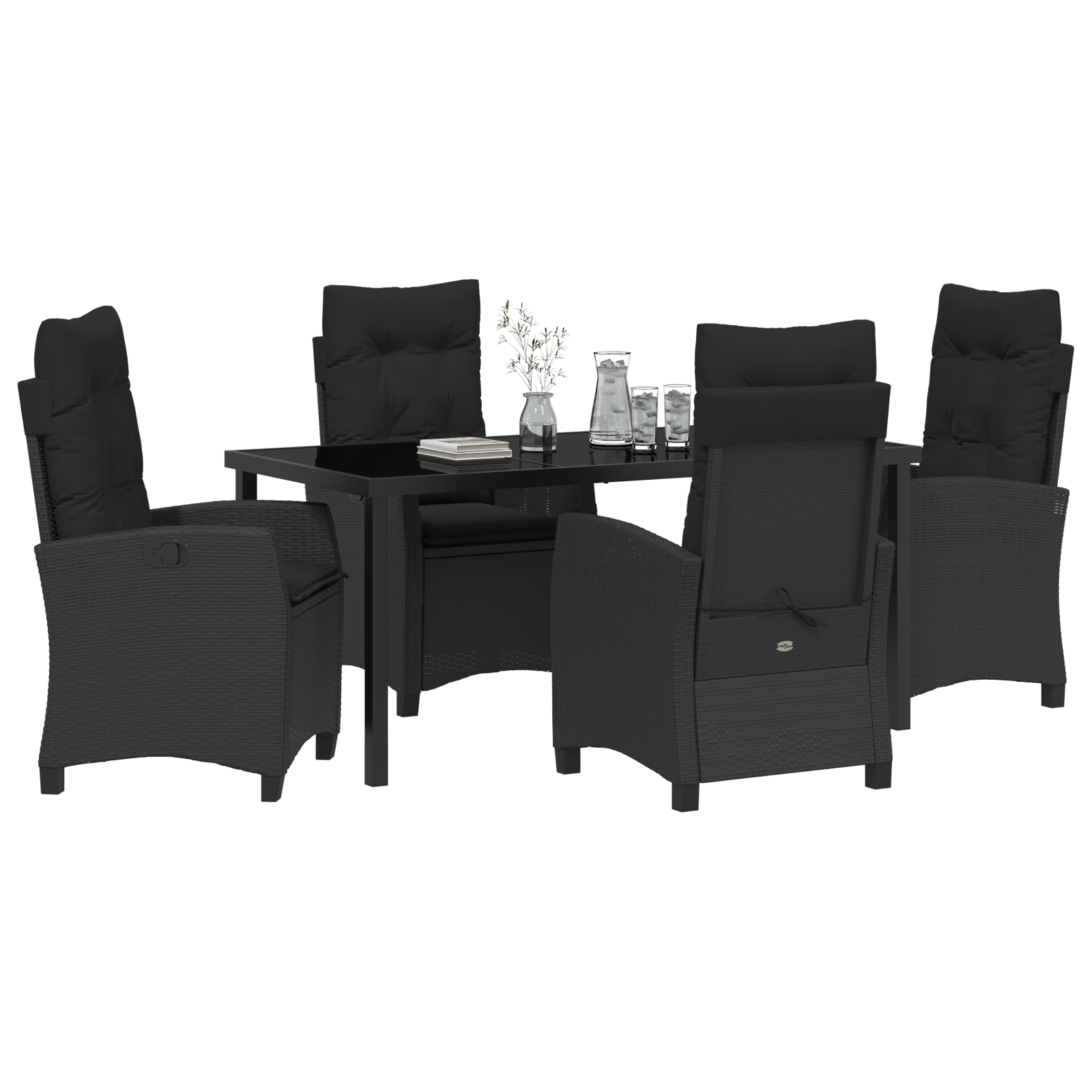 Set de dining pentru grădină , format din 5 piese, cu perne, Ratan Poliratan Negru GartenMobel Dekor