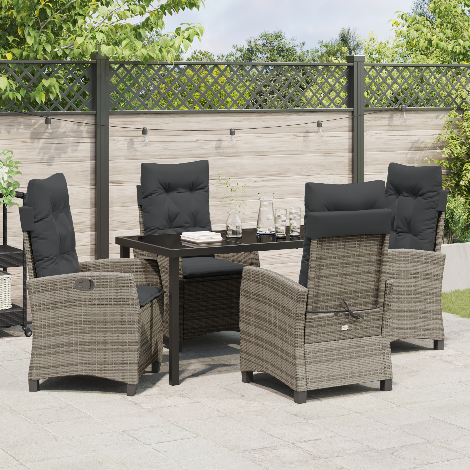 Set de mese de grădină 5 piese cu perne gri Rattan poli GartenMobel Dekor