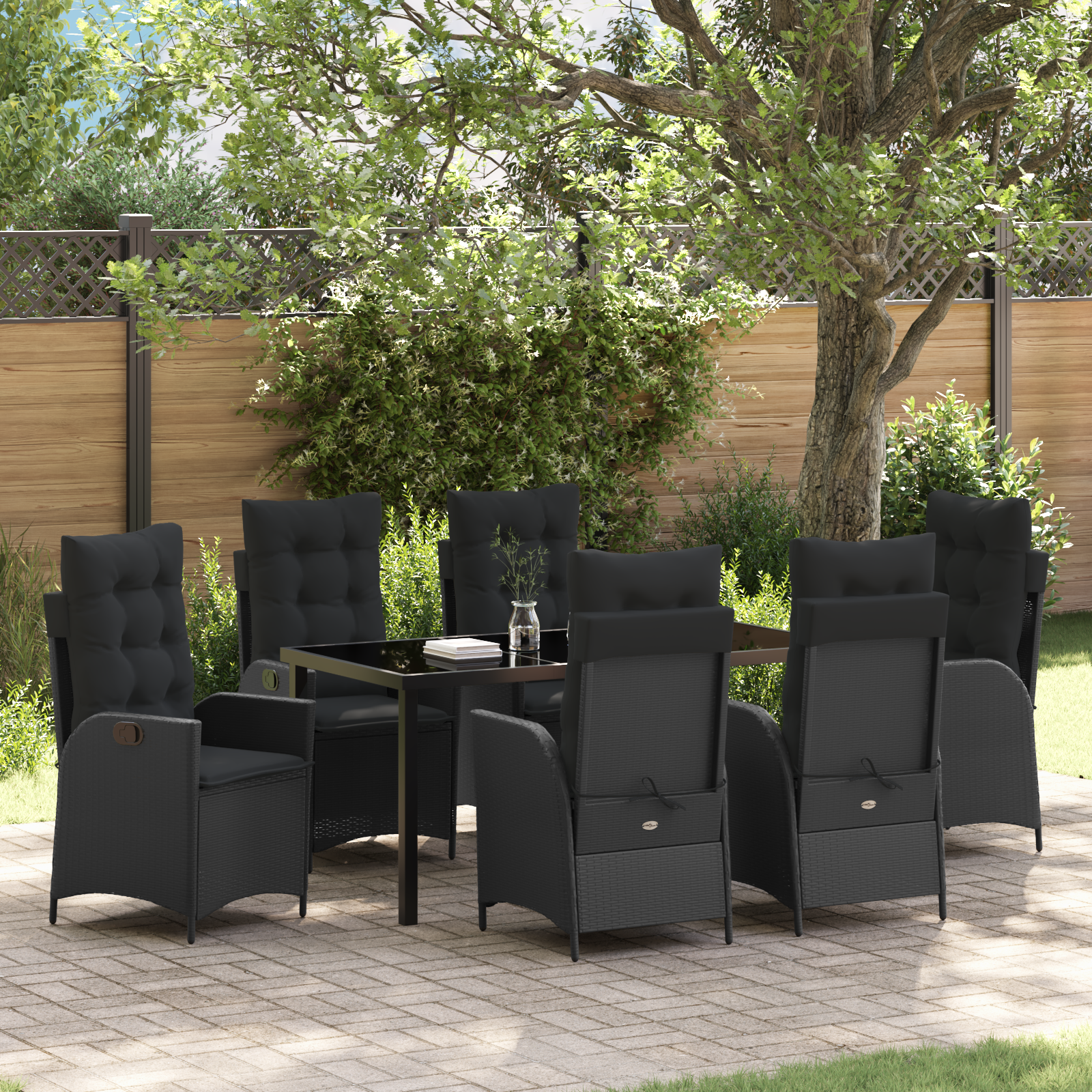 Set Dining Grădină 7 Piese cu Perne Negru Ratan Poli GartenMobel Dekor