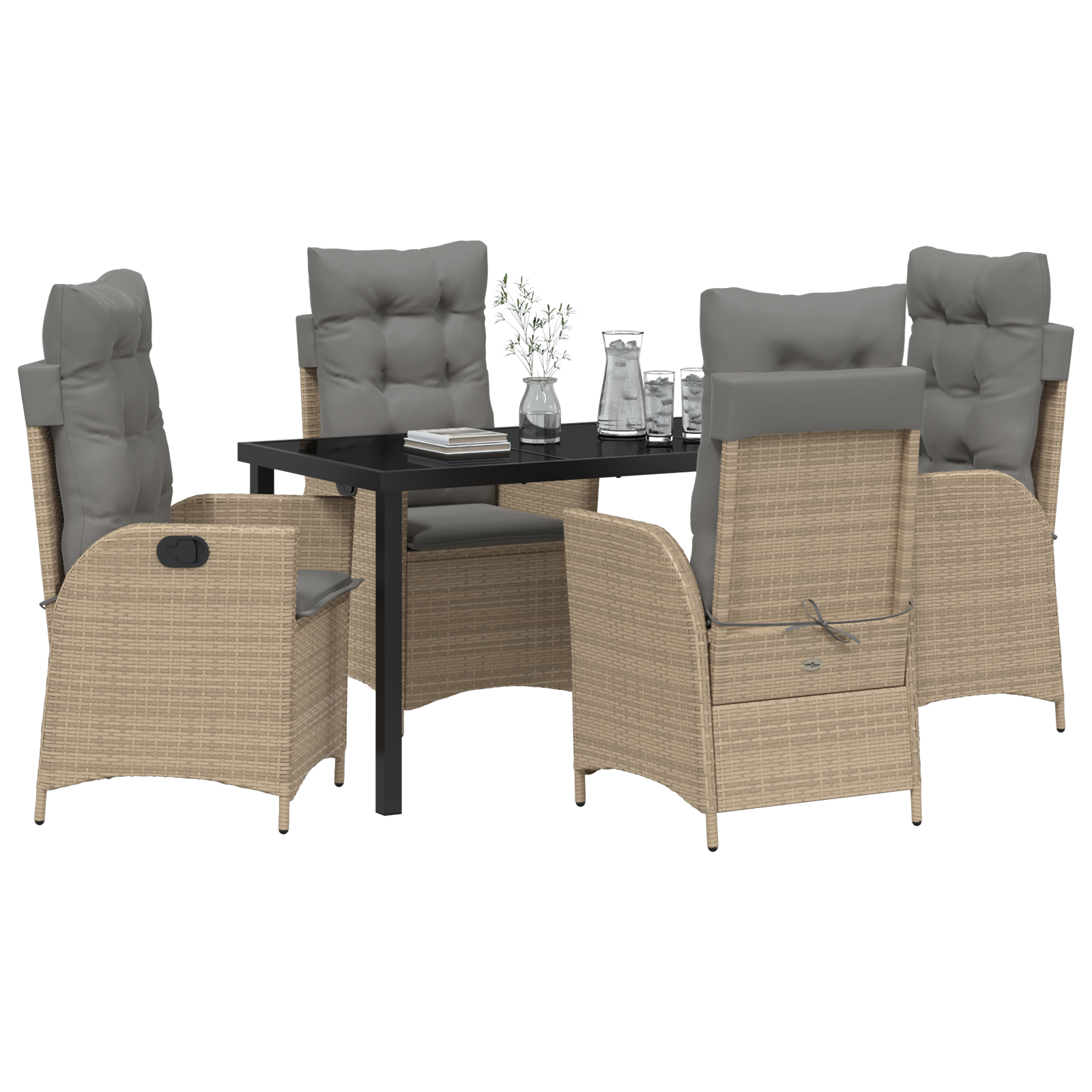 Set Dining Grădină cu Pernă 5 Piese Bej Ratan Polimeric GartenMobel Dekor