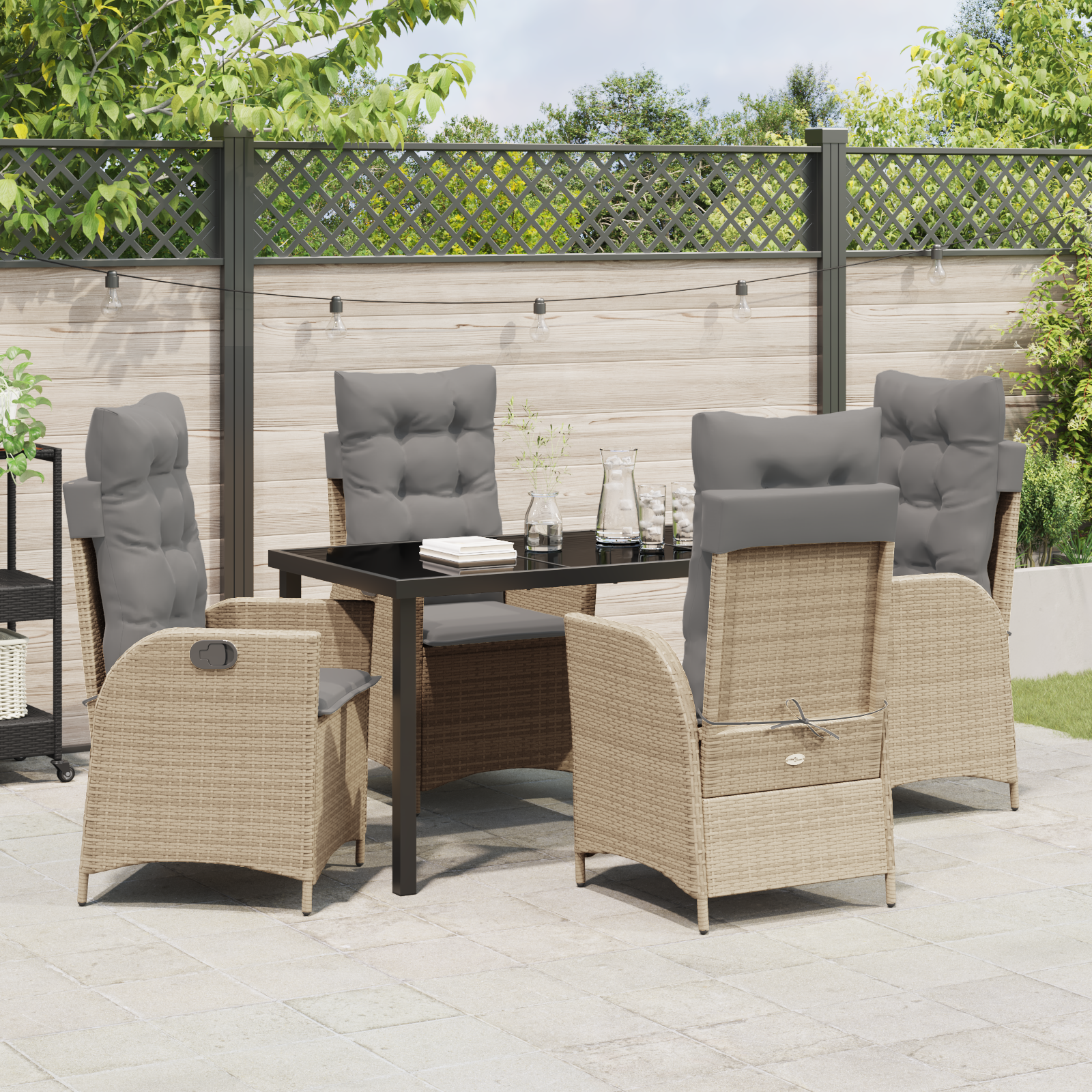 Set Dining Grădină cu Pernă 5 Piese Bej Ratan Polimeric GartenMobel Dekor