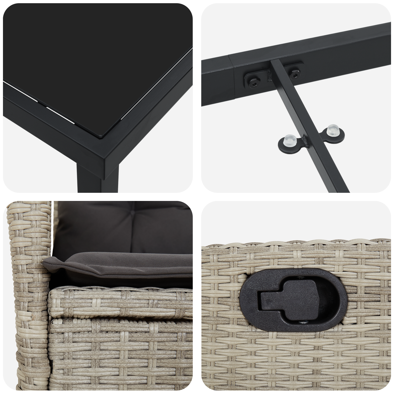 Set de 2 Gri deschis, Antracit Rattan PE, Oțel Vopsit Electrostatic GartenMobel Dekor