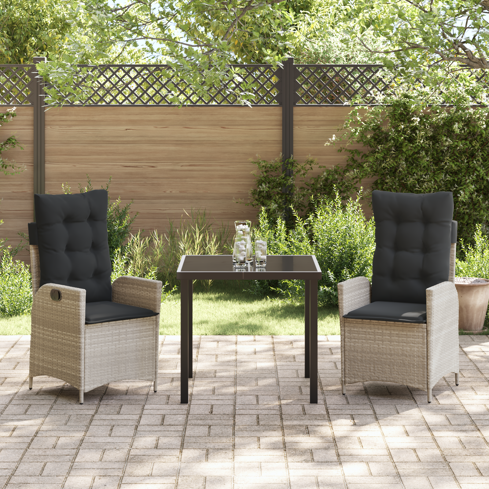 Set de 2 Gri deschis, Antracit Rattan PE, Oțel Vopsit Electrostatic GartenMobel Dekor