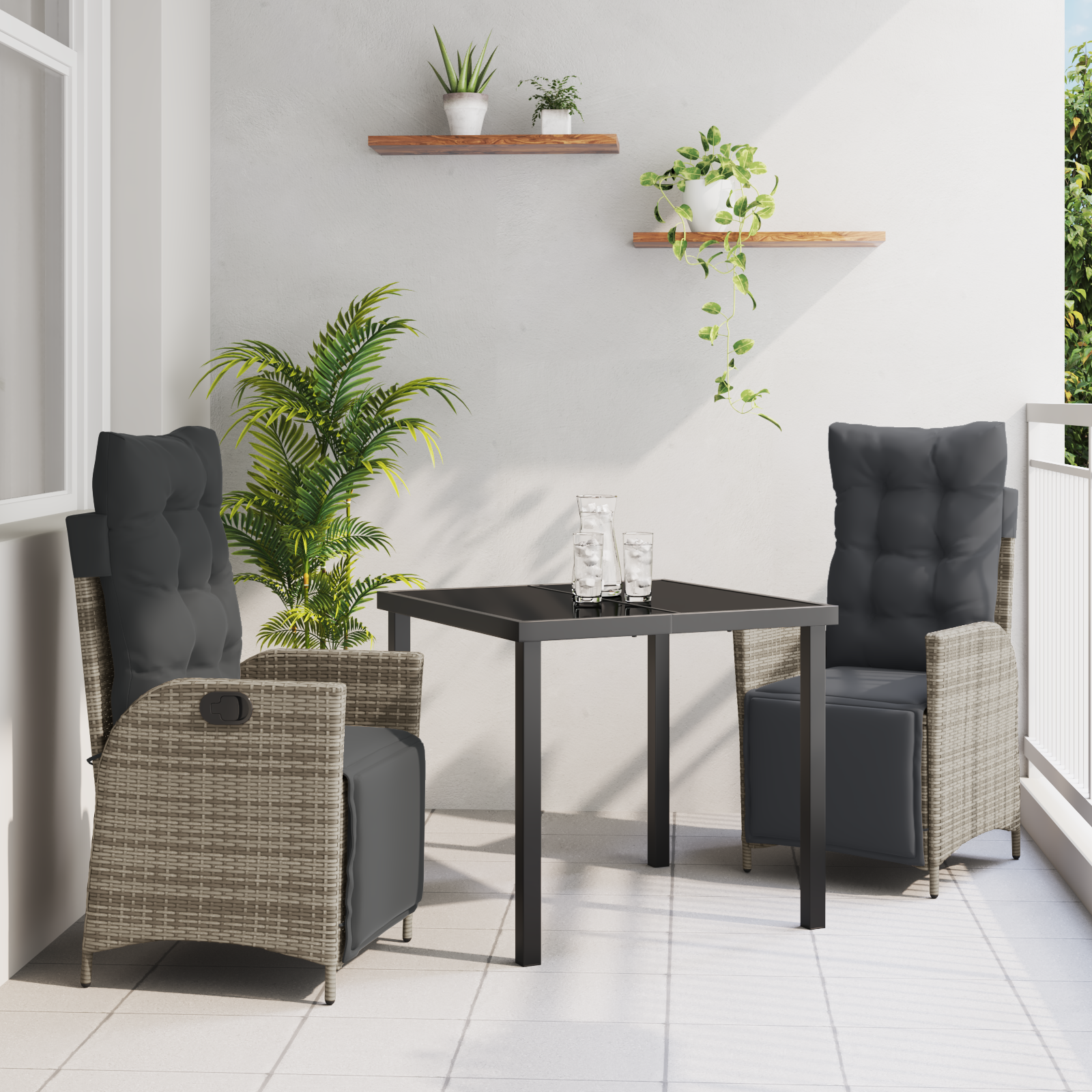 Set de 3 Piese de Dining pentru Grădină Gri Ratan Polipropilenic GartenMobel Dekor