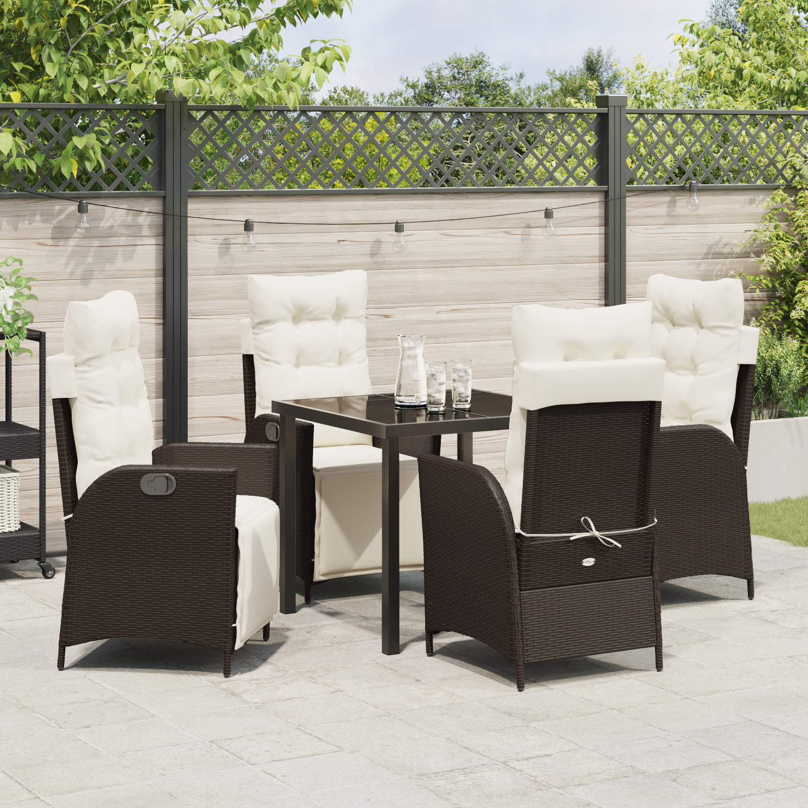 Set de 5 Piese pentru Mâncare în Grădină Maro Ratan Polimer GartenMobel Dekor
