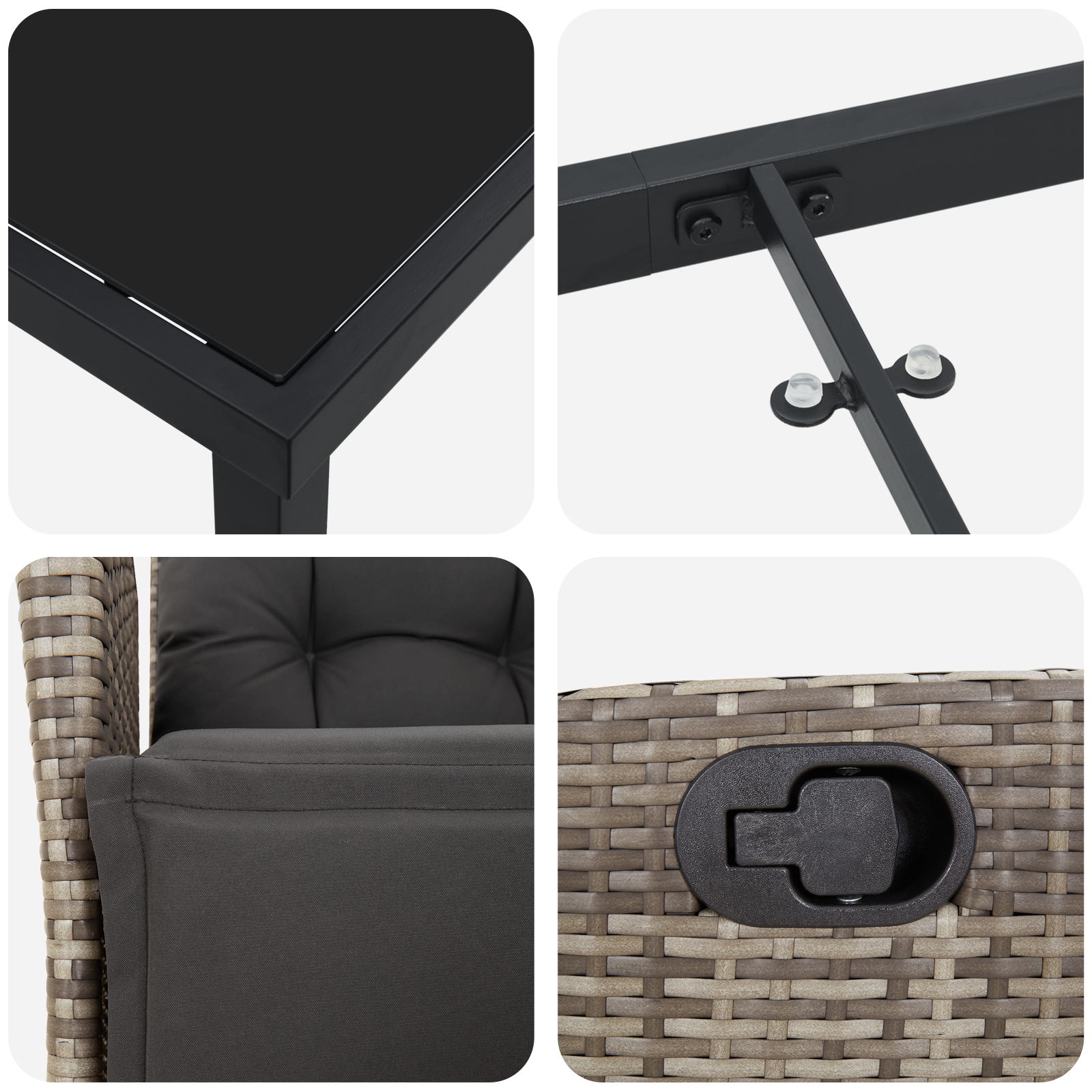 Set de 5 mese de grădină gri poliratan GartenMobel Dekor