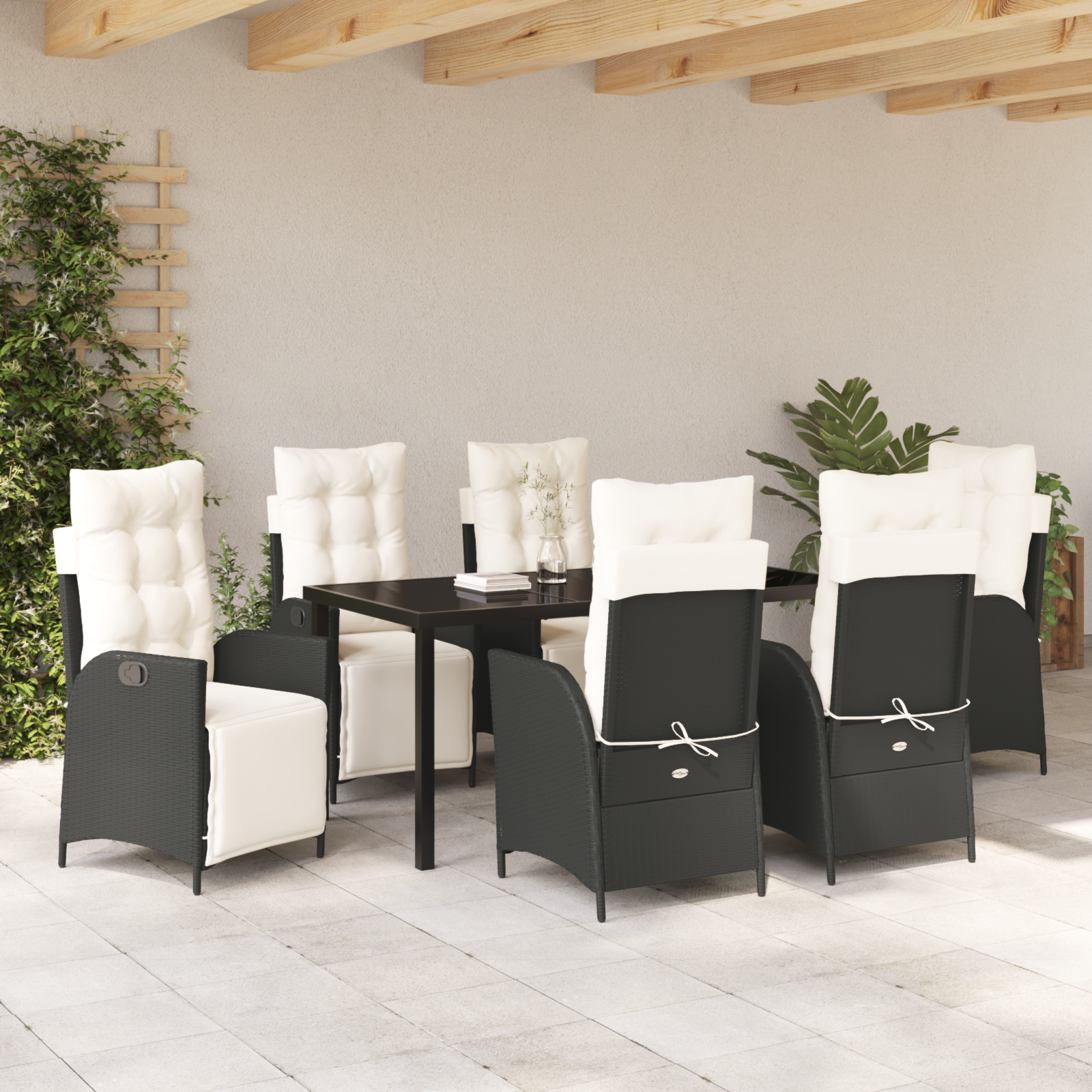 Set de 7 mese de grădină Negru Ratan PE GartenMobel Dekor