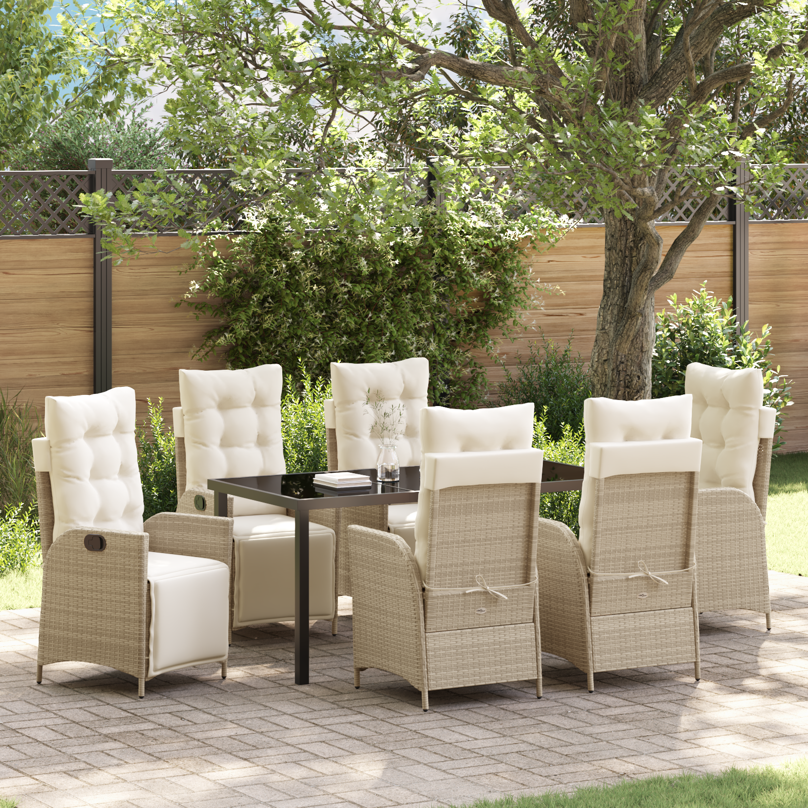 Set de 7 piese pentru servirea mesei în grădină din rattan poli bej GartenMobel Dekor