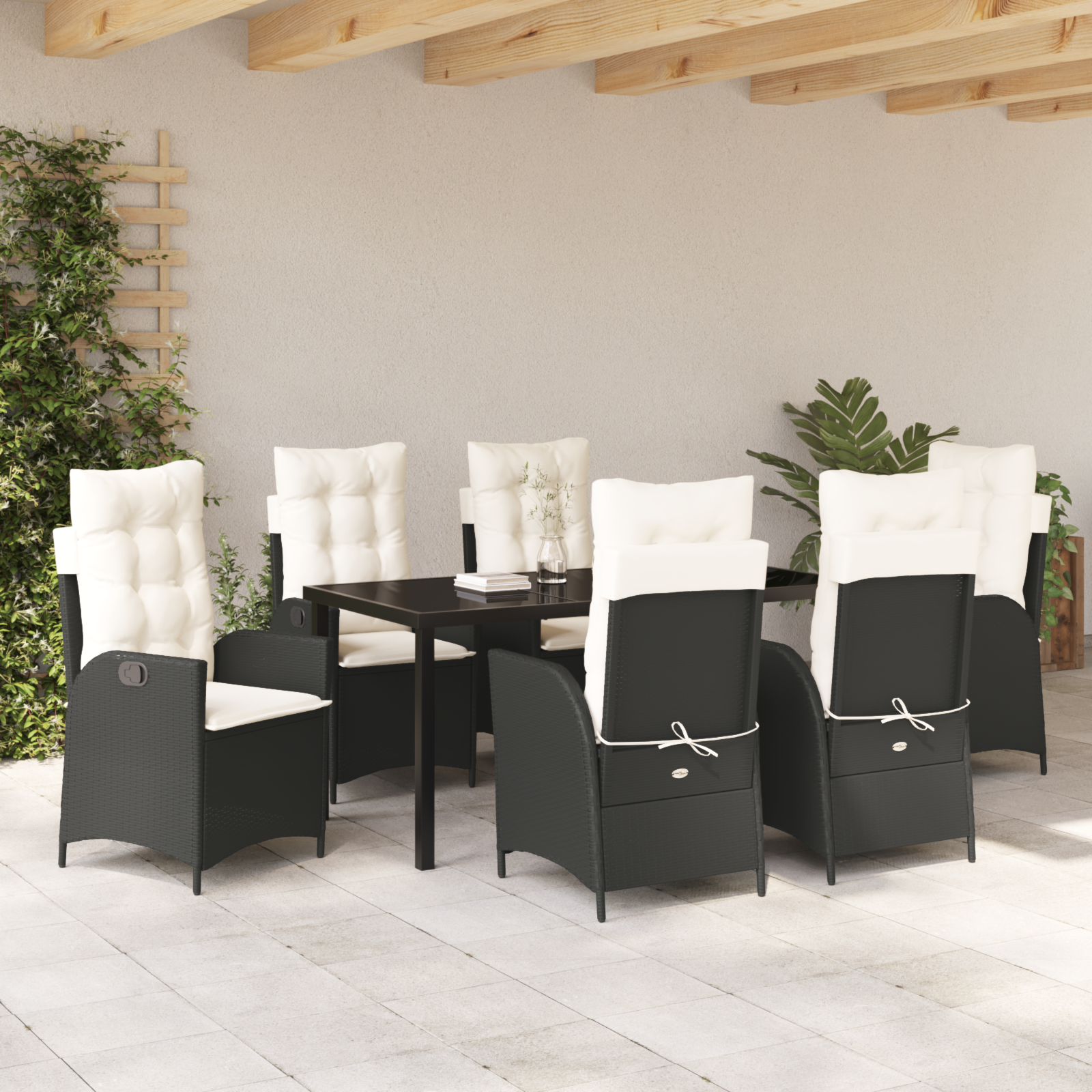 Set de Cină pentru Grădină cu Perne Negre din Poliratan GartenMobel Dekor