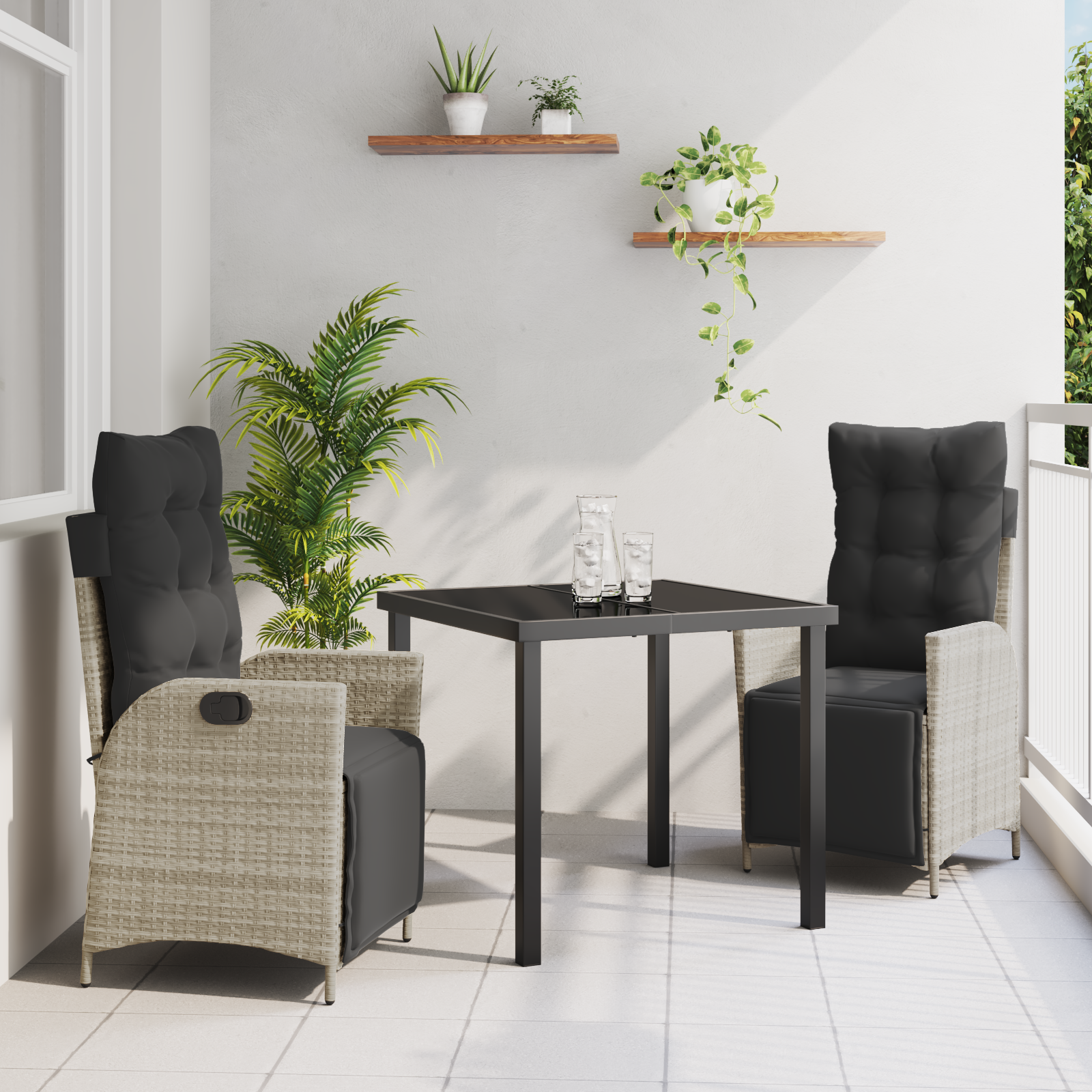 Set de Dining pentru Grădină 3 Piese Gri Deschis din Ratan Polimer GartenMobel Dekor