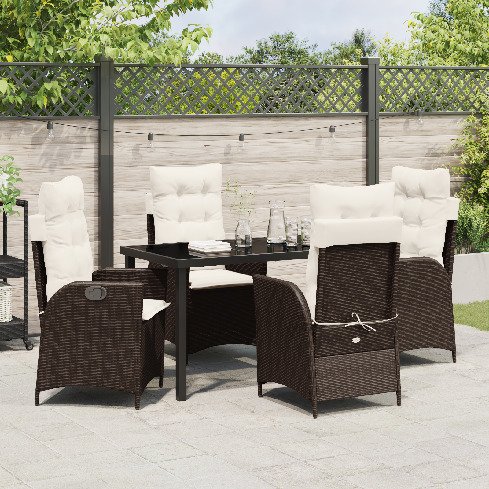 Set de Masă pentru Grădină cu 5 Piese cu Perne Maro Rattan Poliratan GartenMobel Dekor