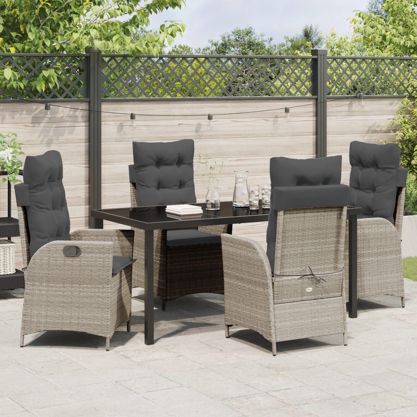 Set de Mese de Gradina cu Perne Gri Deschis Poliratan GartenMobel Dekor