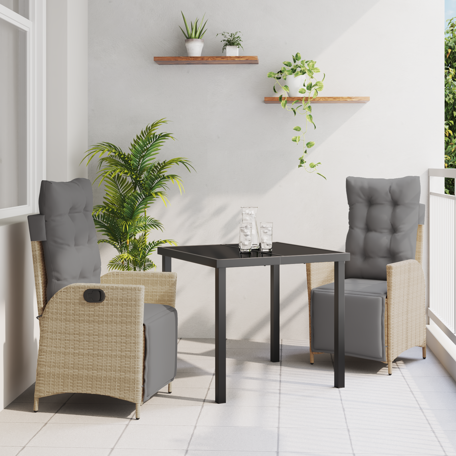 Set de dining pentru grădină 3 piese bej din poliratan GartenMobel Dekor