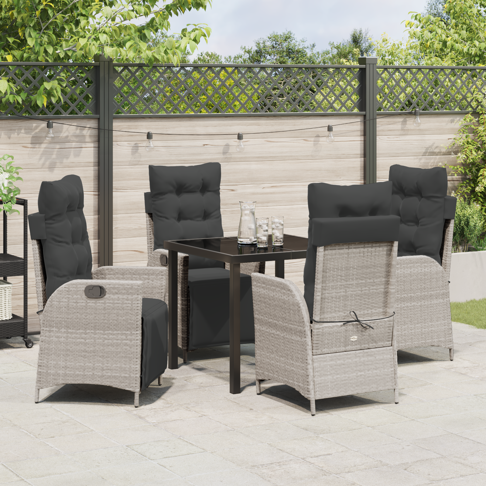 Set de dining pentru grădină 5 piese Gri Deschis Ratan Sintetic GartenMobel Dekor
