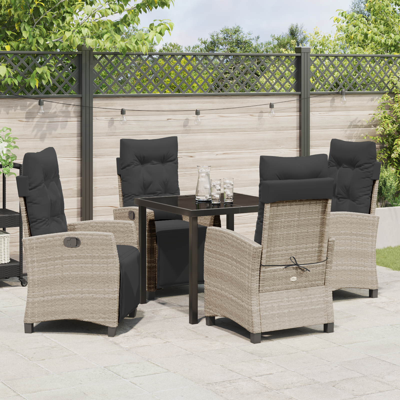 Set de dining pentru grădină 5 piese Gri deschis Poliratan GartenMobel Dekor