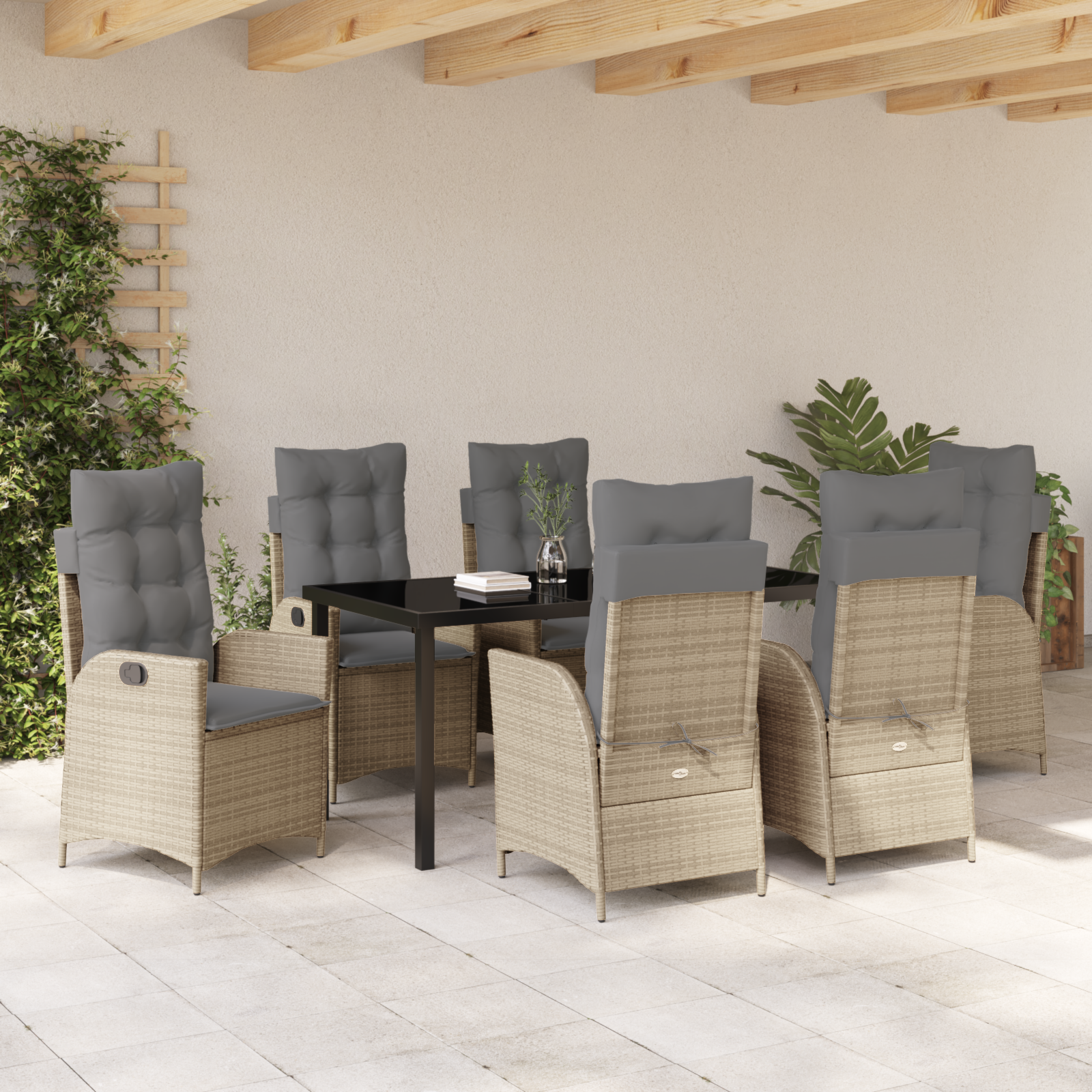 Set de dining pentru grădină de 7 piese cu perne Bej Ratan Sintetic GartenMobel Dekor