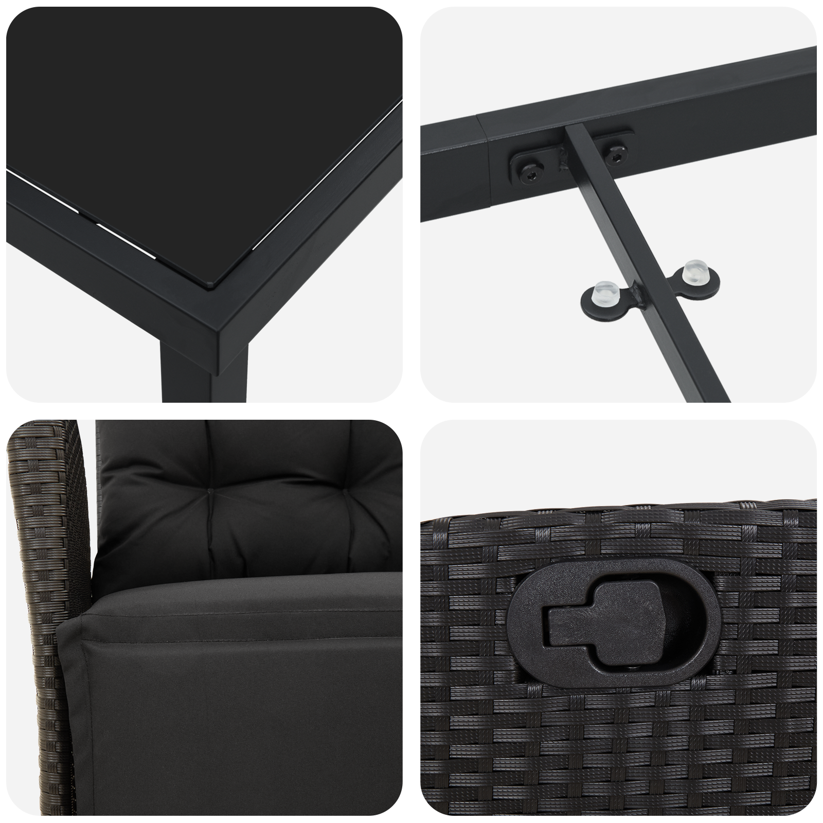 Set de masă de grădină 3 piese, ratan poli negru GartenMobel Dekor